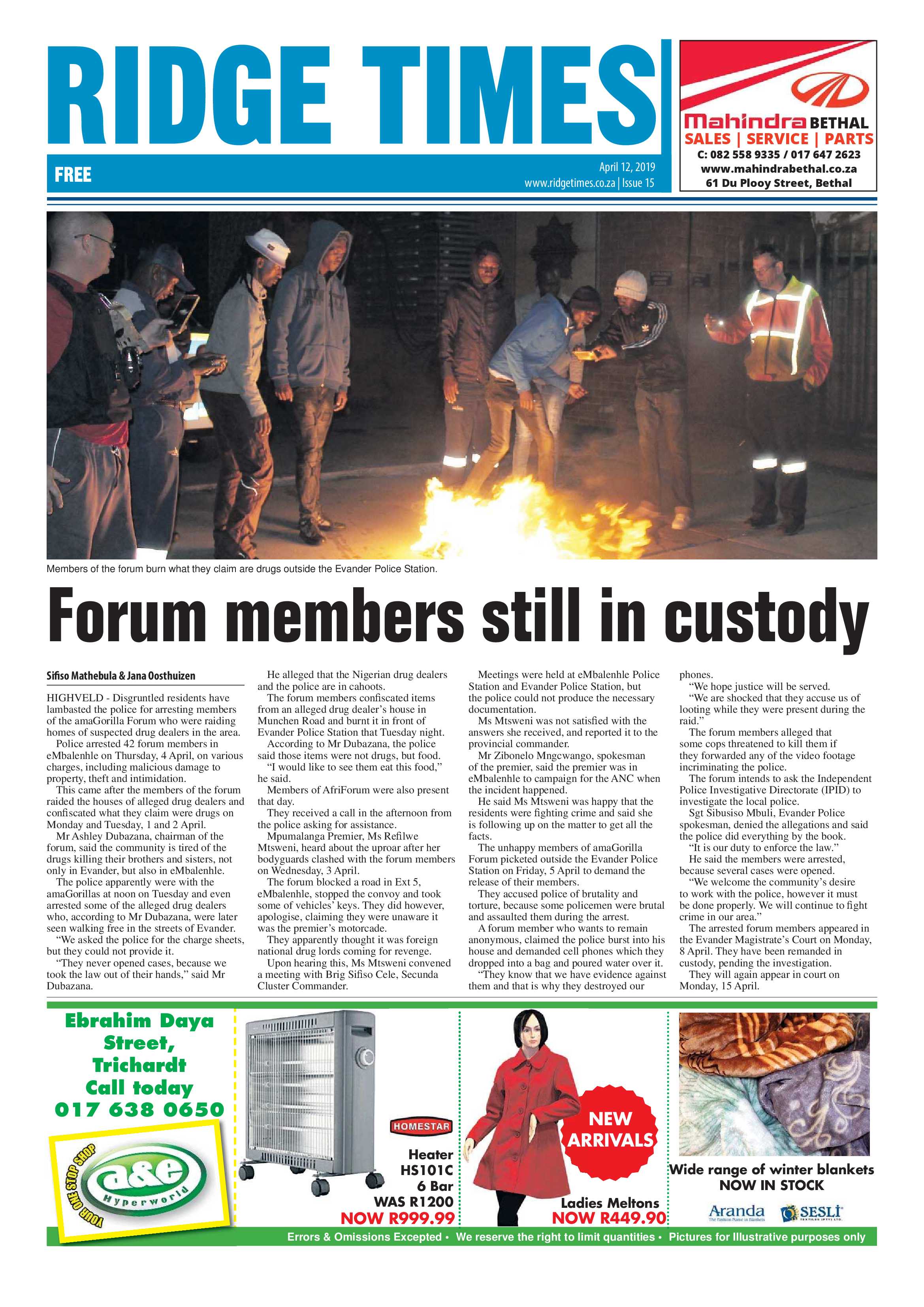 Ridge Times 12 April 2019 page 1