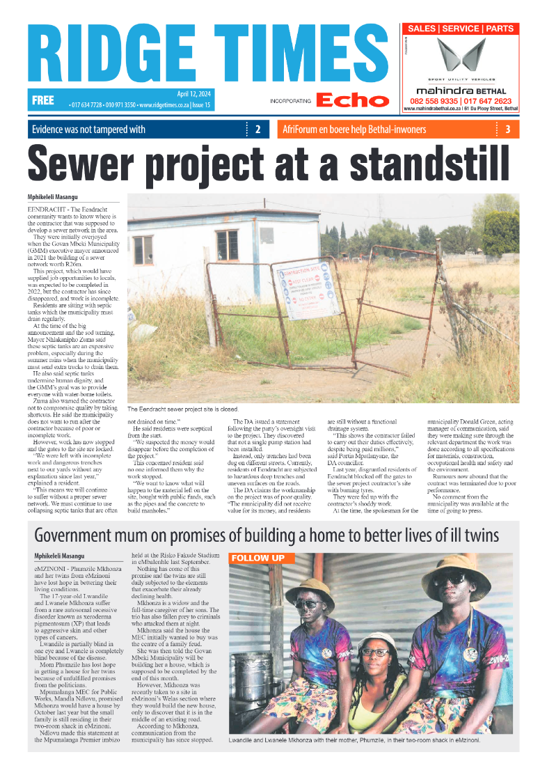Ridge Times 12 April 2024 page 1
