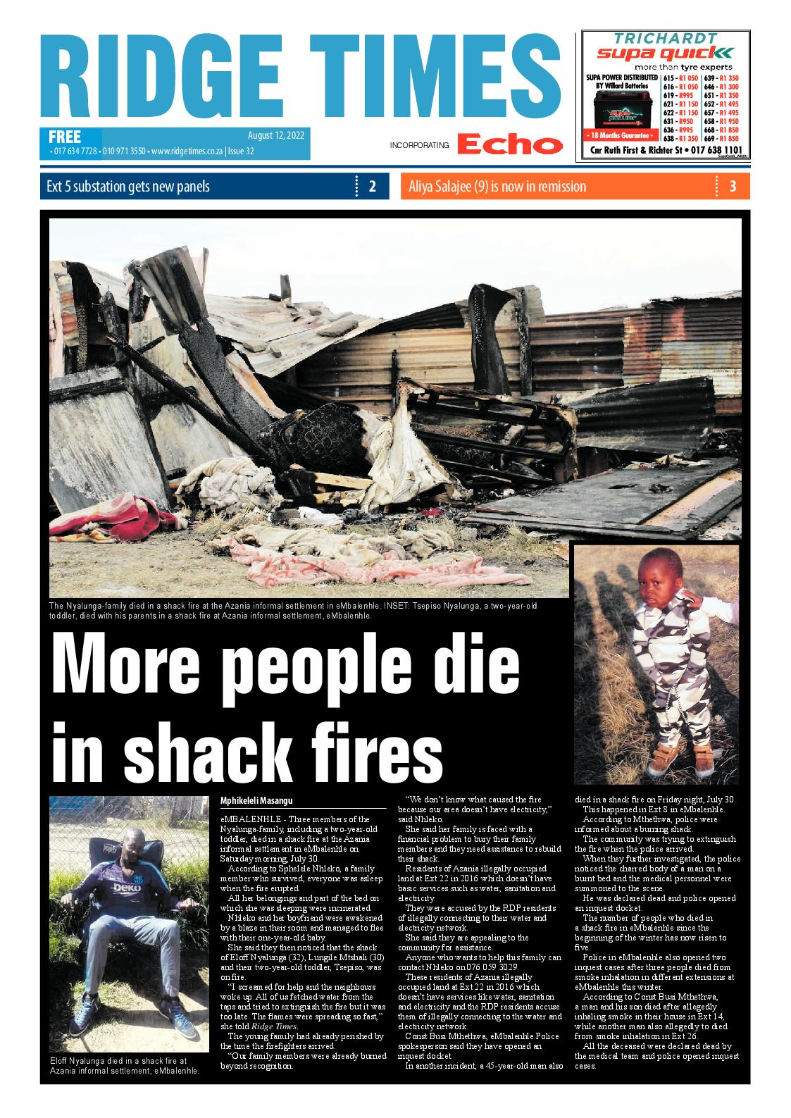 Ridge Times 12 August 2022 page 1