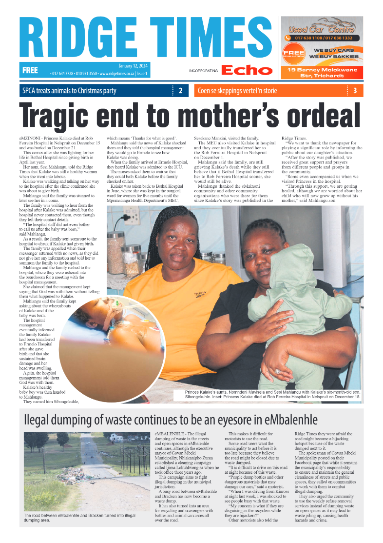 Ridge Times 12 January 2024 page 1