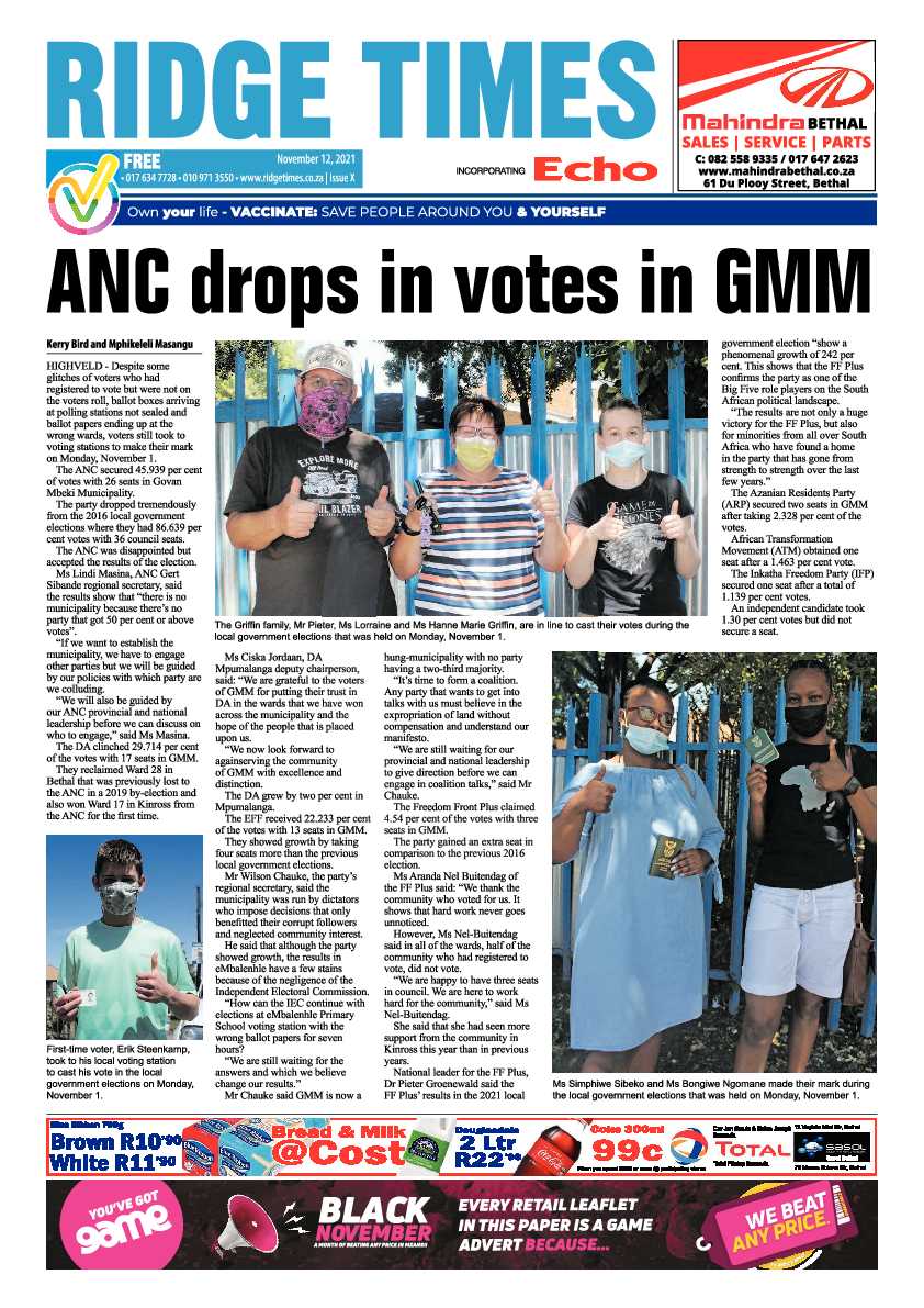Ridge Times 12 November 2021 page 1