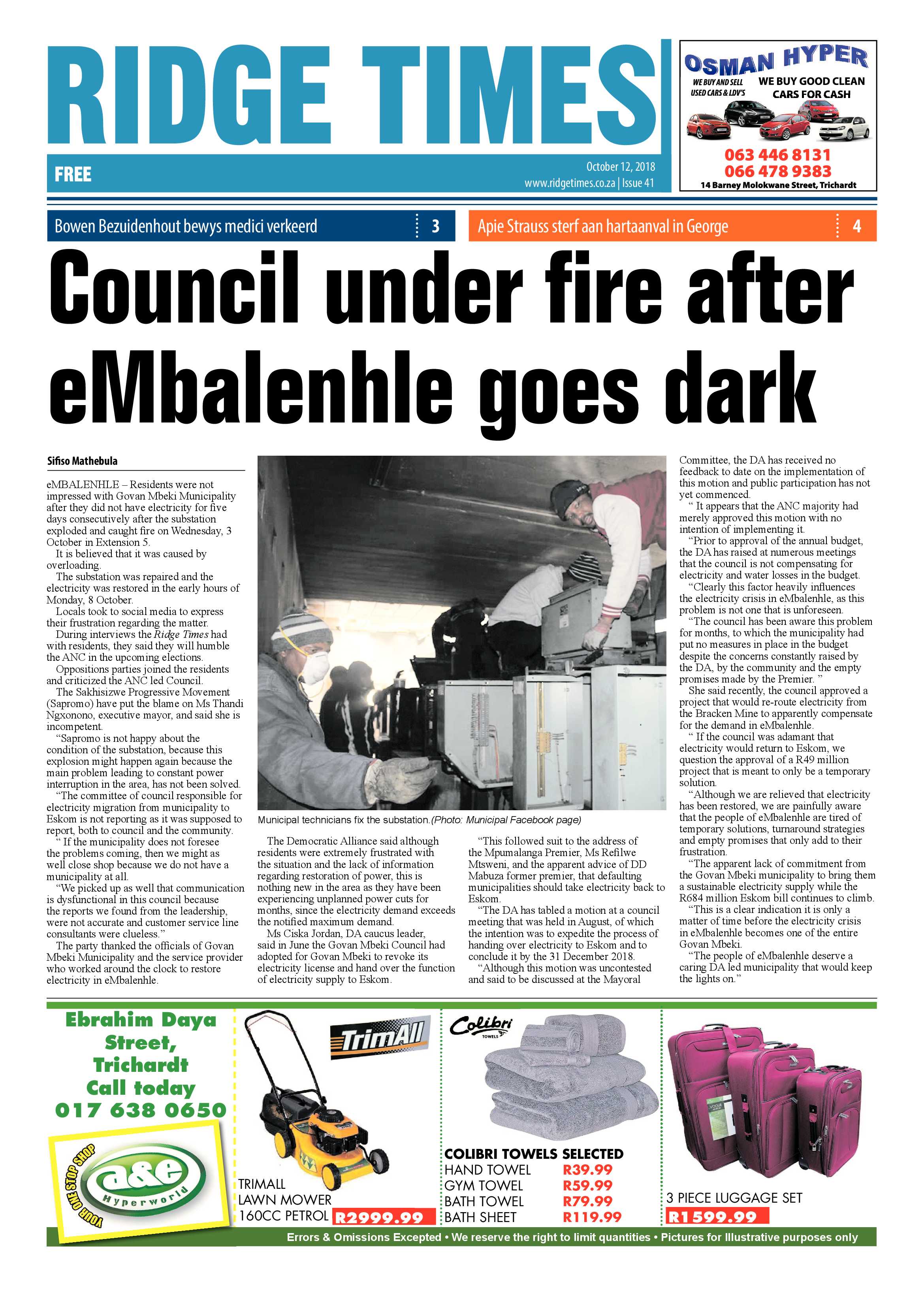 Ridge Times 12 October 2018 page 1