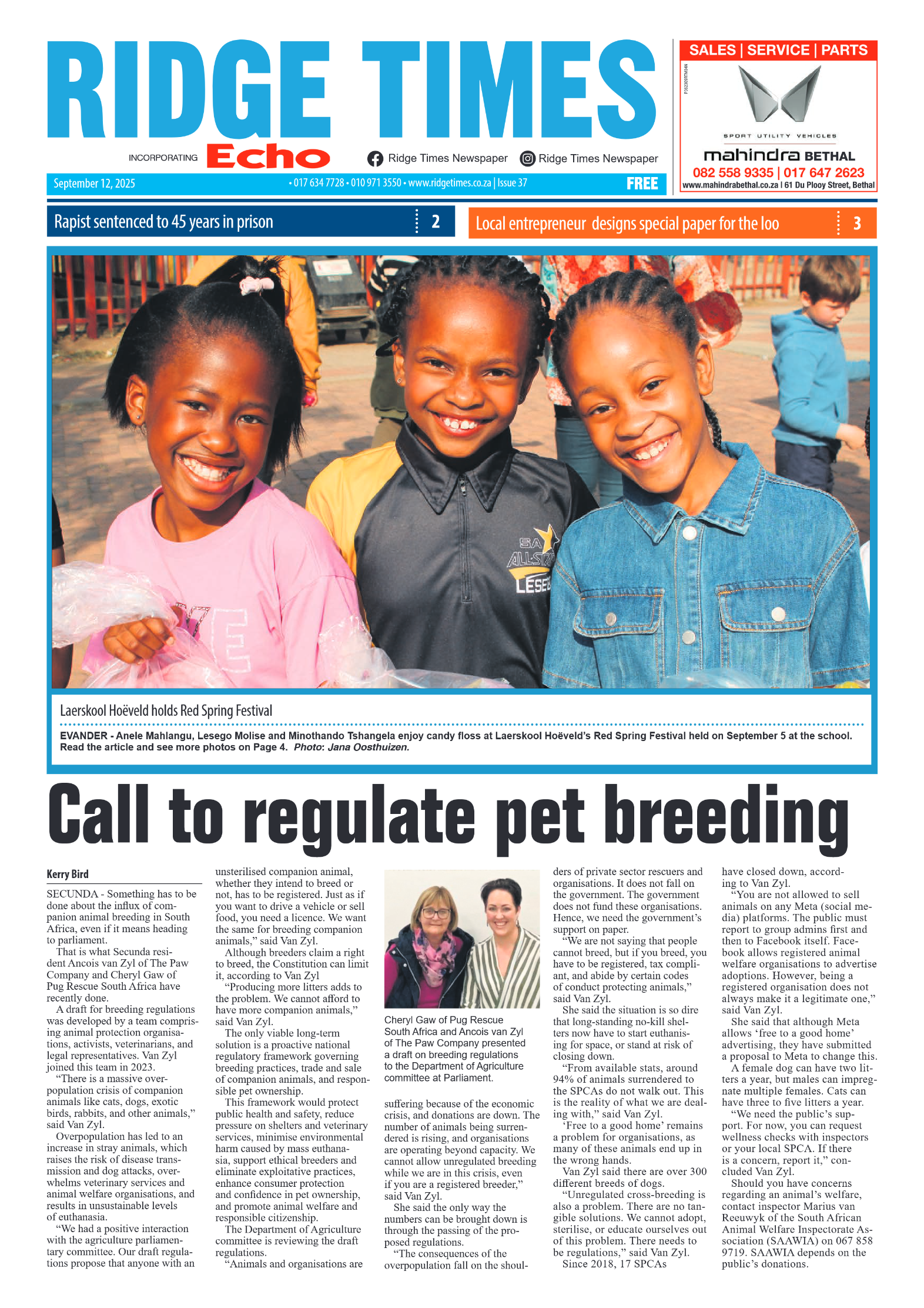 Ridge Times 12 September 2025 page 1