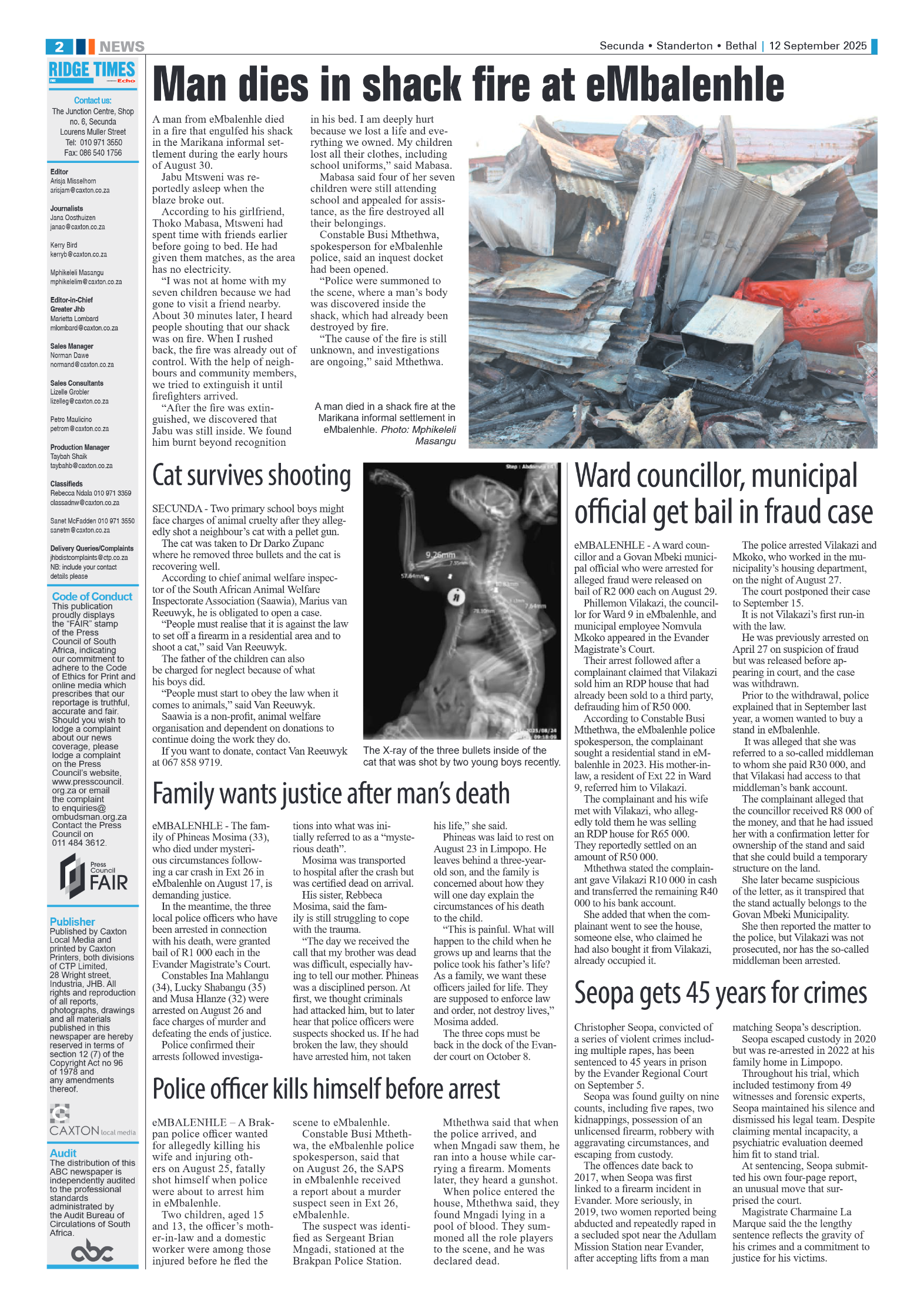 Ridge Times 12 September 2025 page 2