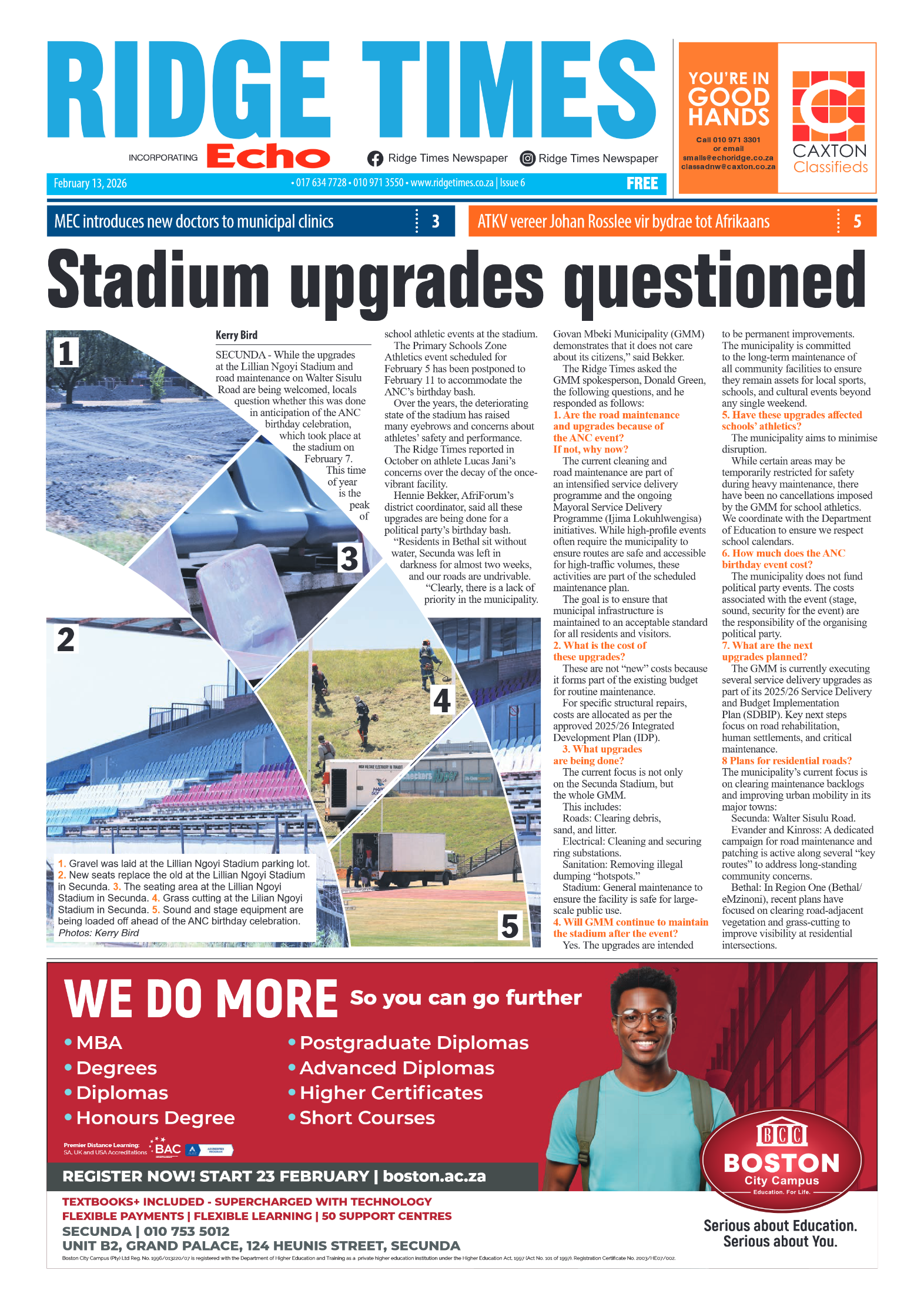 Ridge Times 13 February 2026 page 1