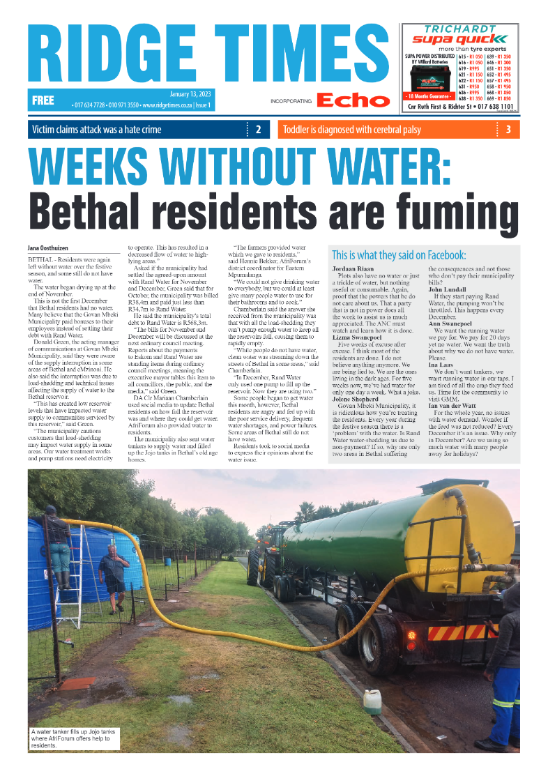 Ridge Times 13 January 2023 page 1