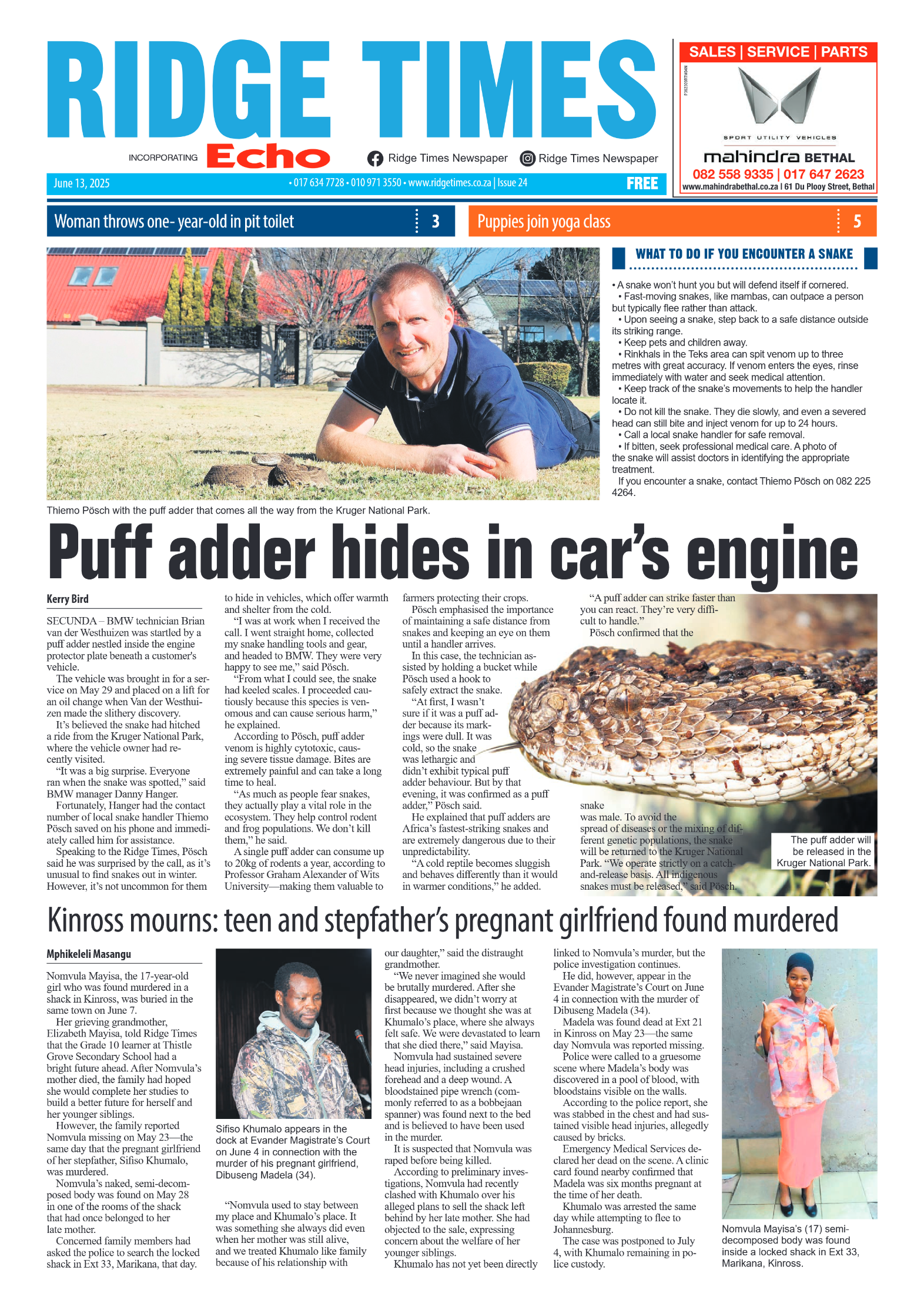Ridge Times 13 June 2025 page 1
