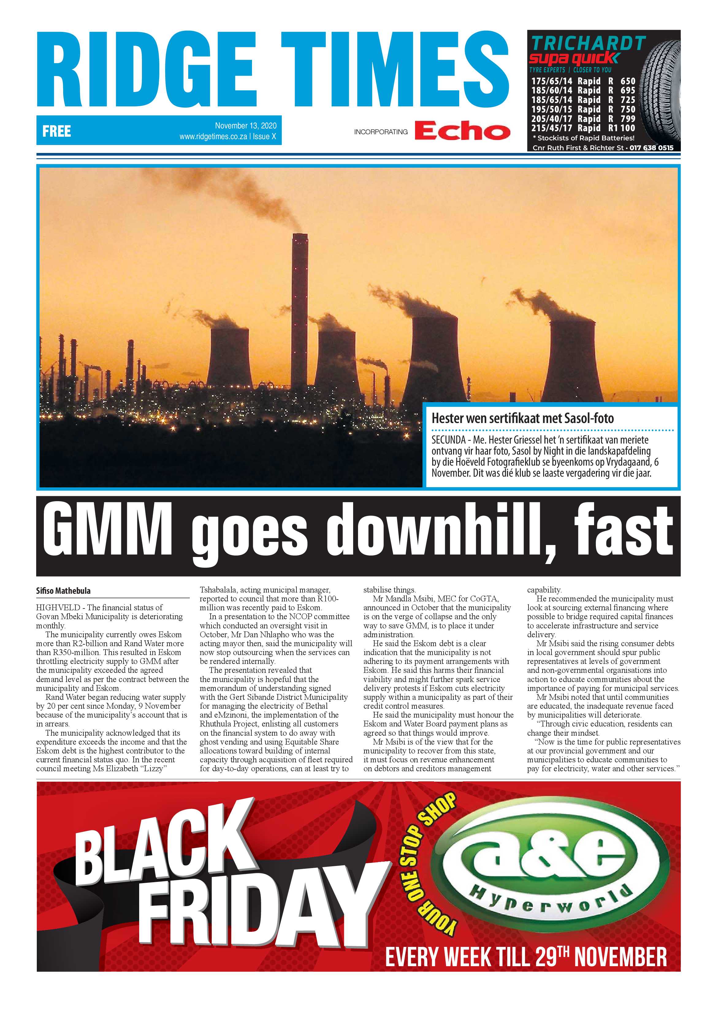 Ridge Times 13 November 2020 page 1