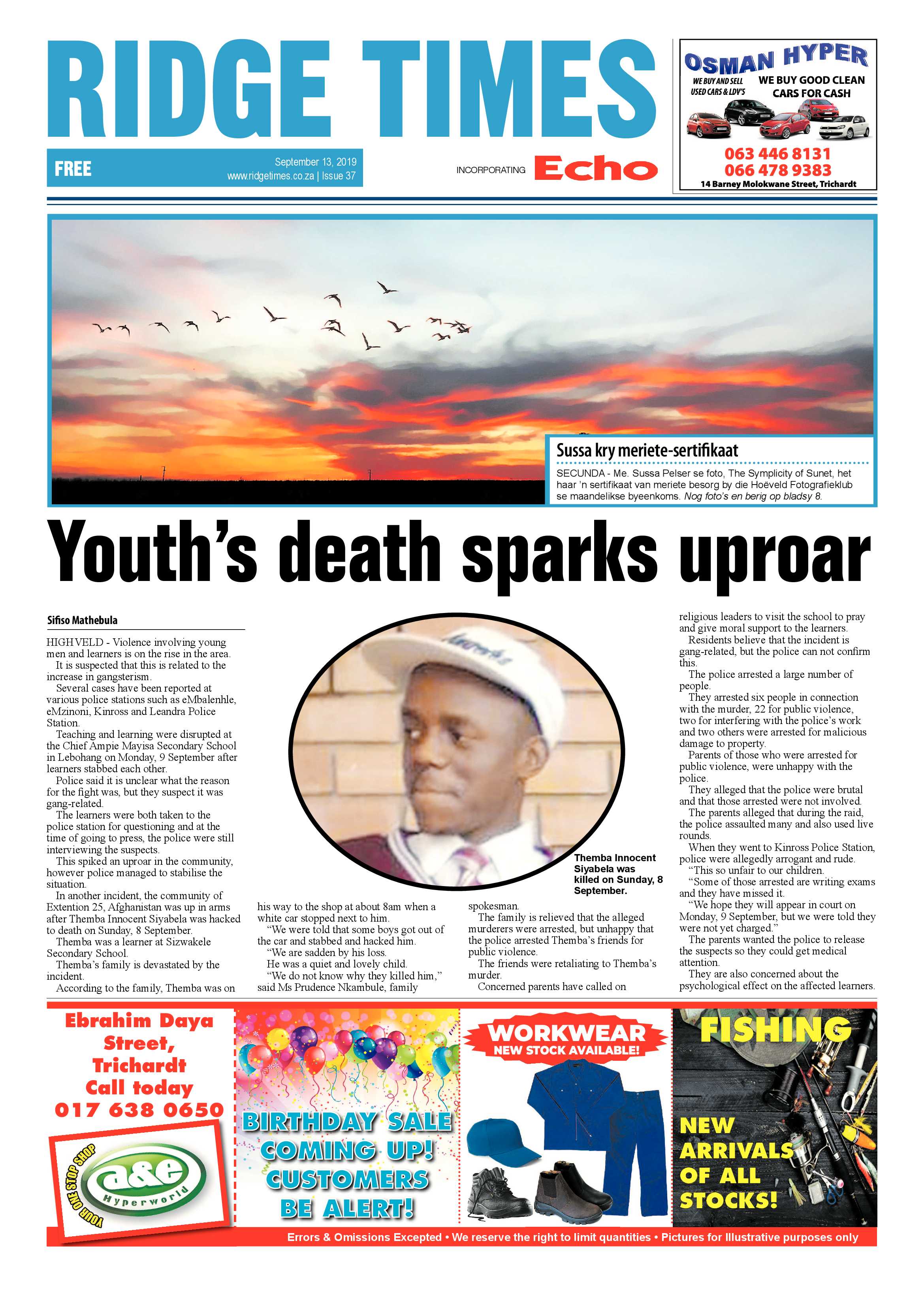 Ridge Times 13 September 2019 page 1