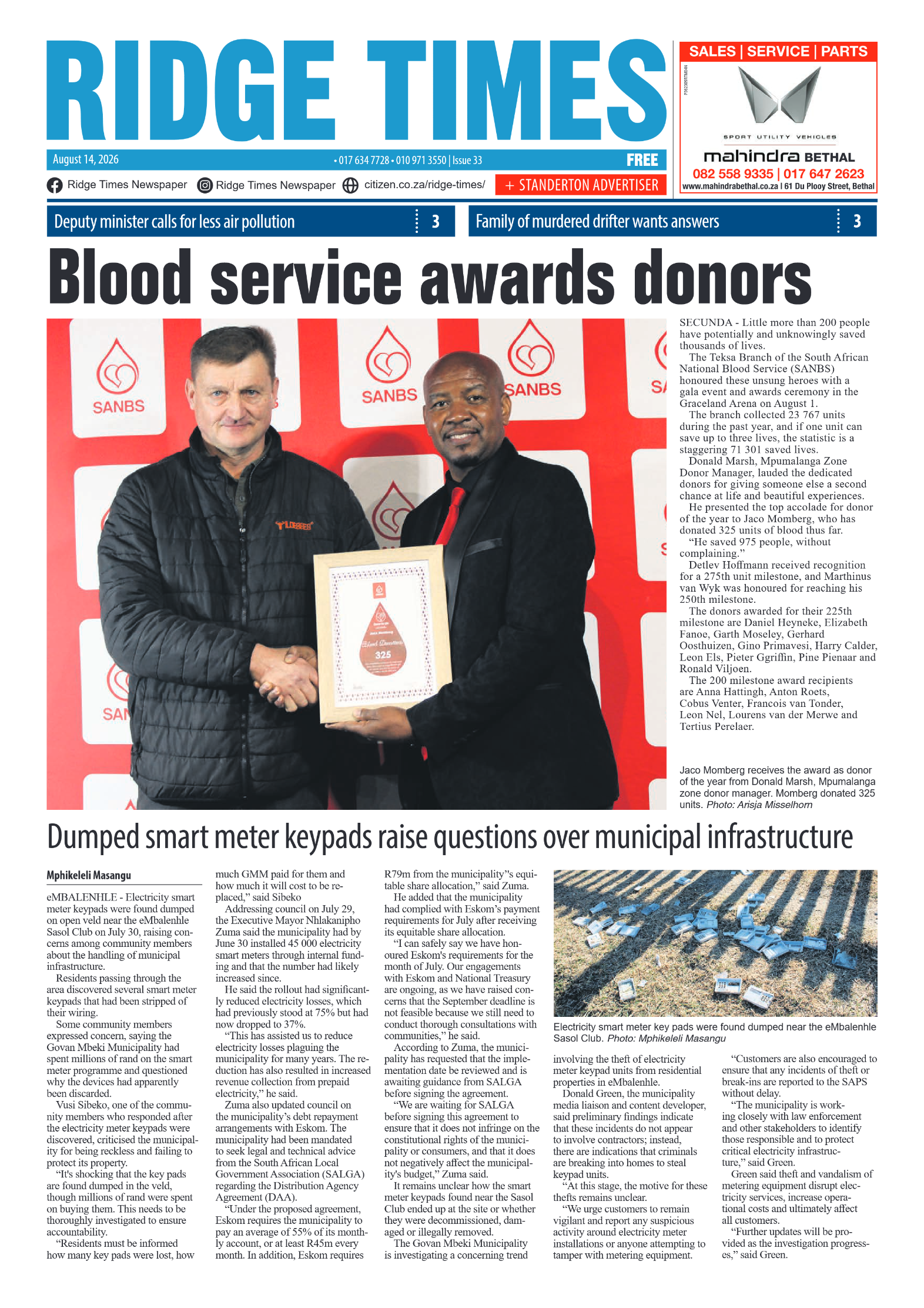 Ridge Times 14 August 2026 page 1