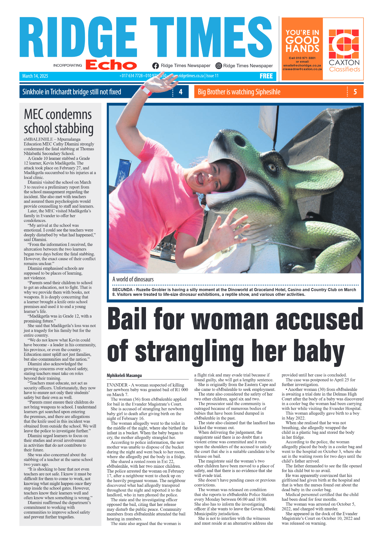 Ridge Times 14 March 2025 page 1