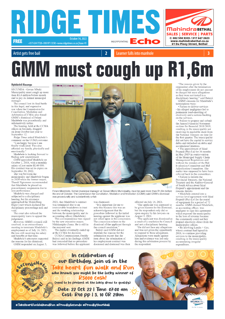Ridge Times 14 October 2022 page 1