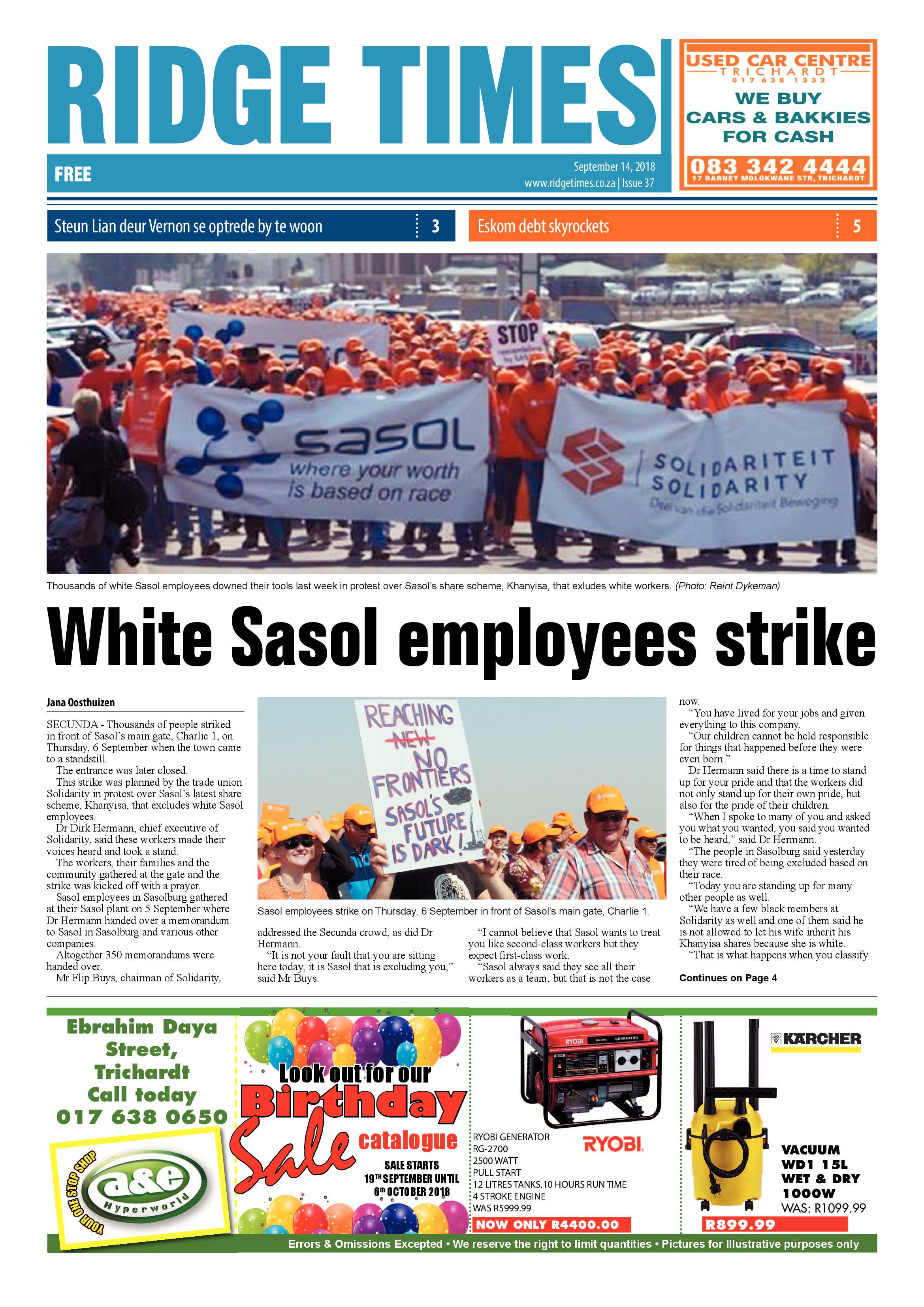 Ridge Times 14 September 2018 page 1