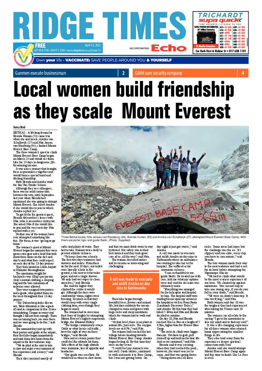 Ridge Times 15 April 2022 page 1