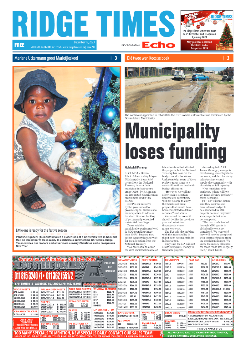 Ridge Times 15 December 2023 page 1