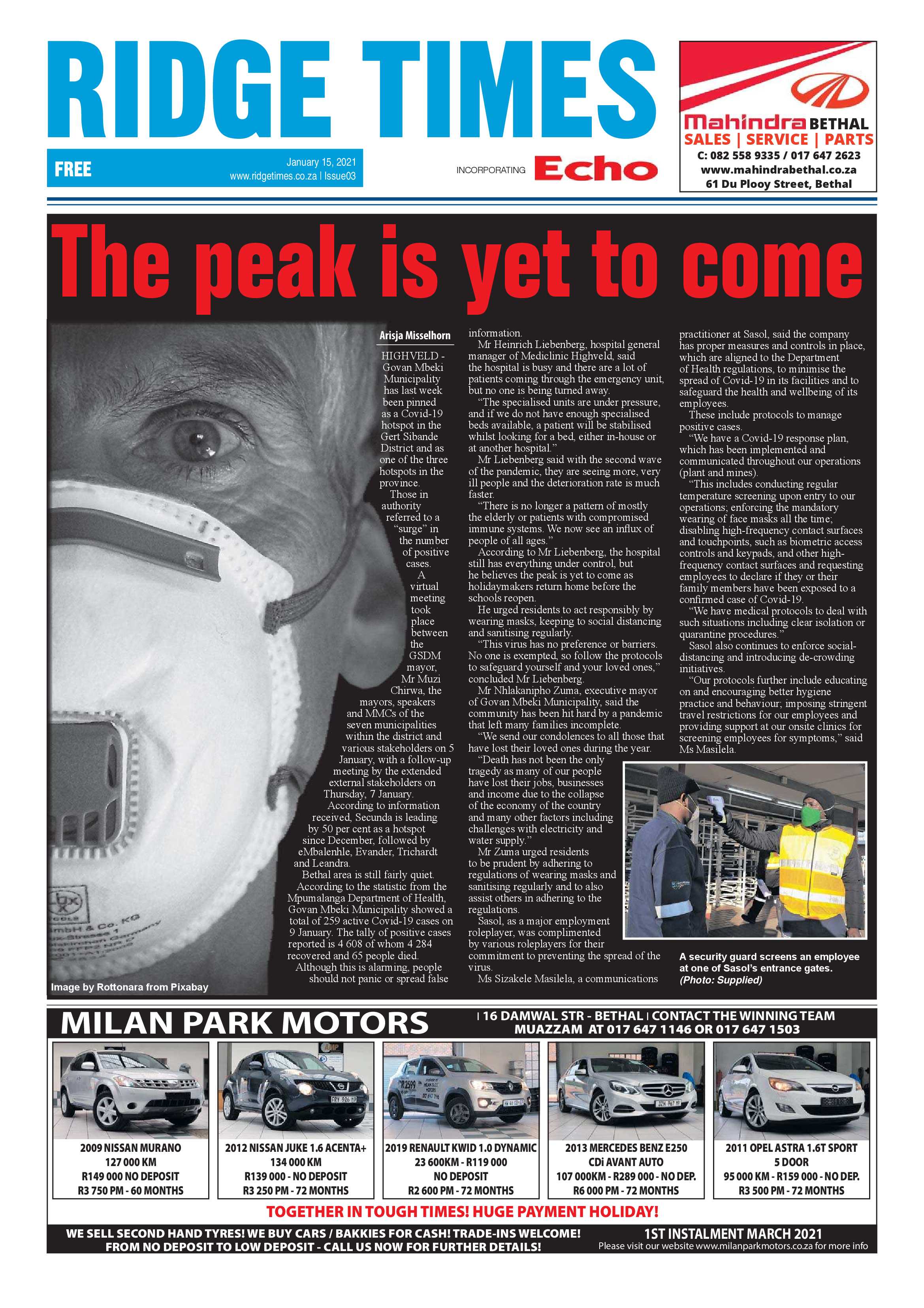 Ridge Times 15 January 2021 page 1