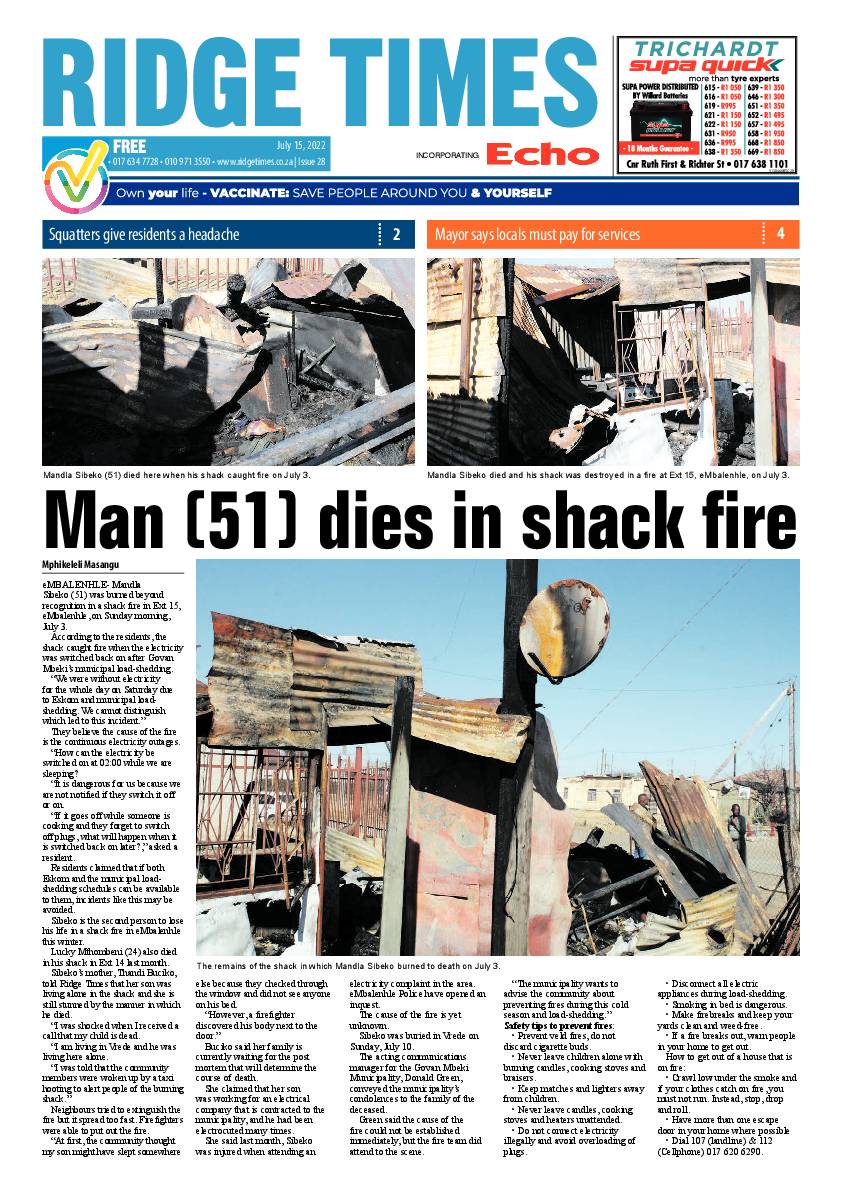 Ridge Times 15 July 2022 page 1