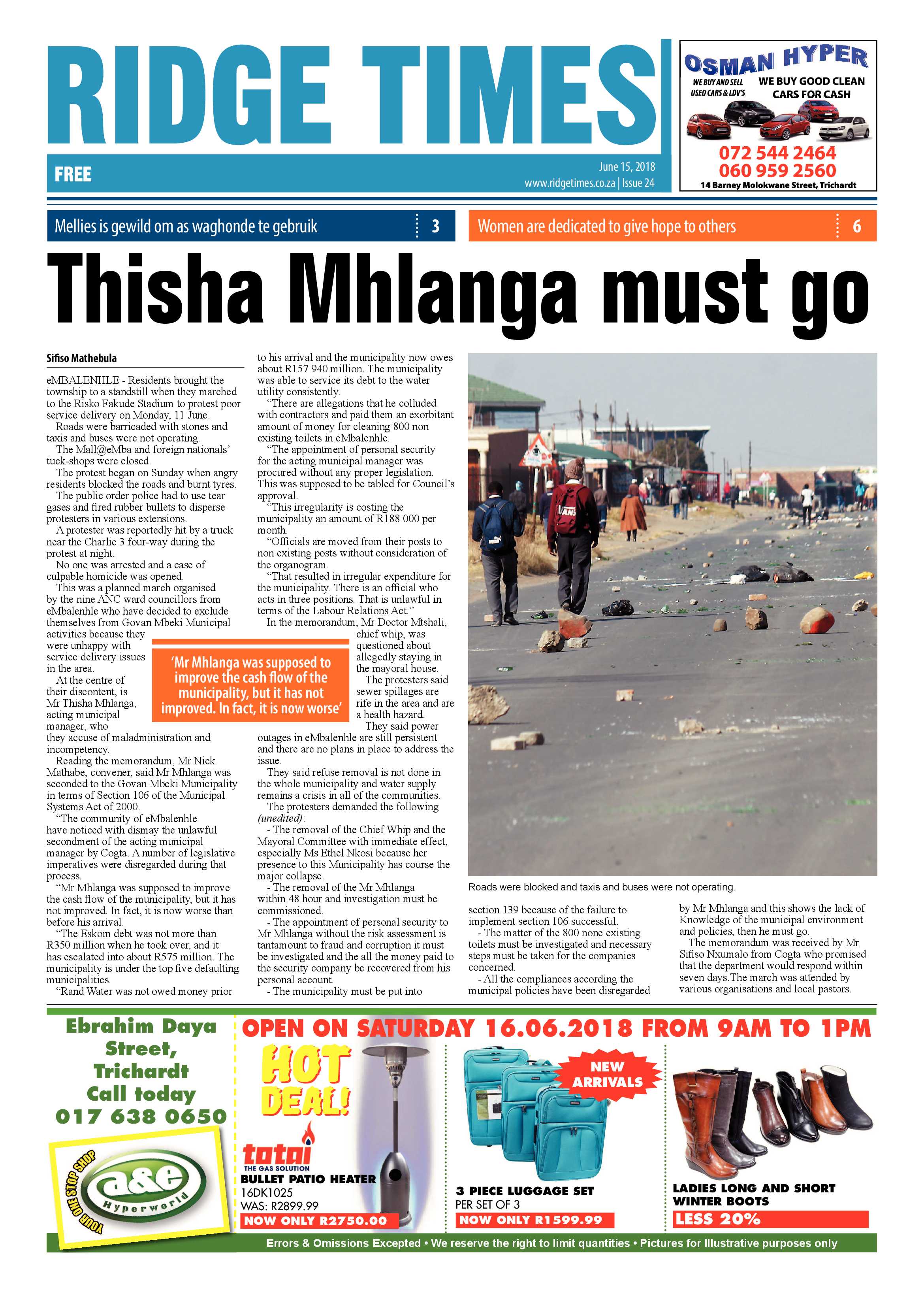 Ridge Times 15 June 2018 page 1