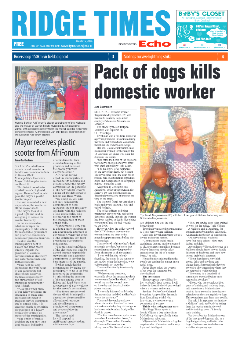 Ridge Times 15 March 2024 page 1