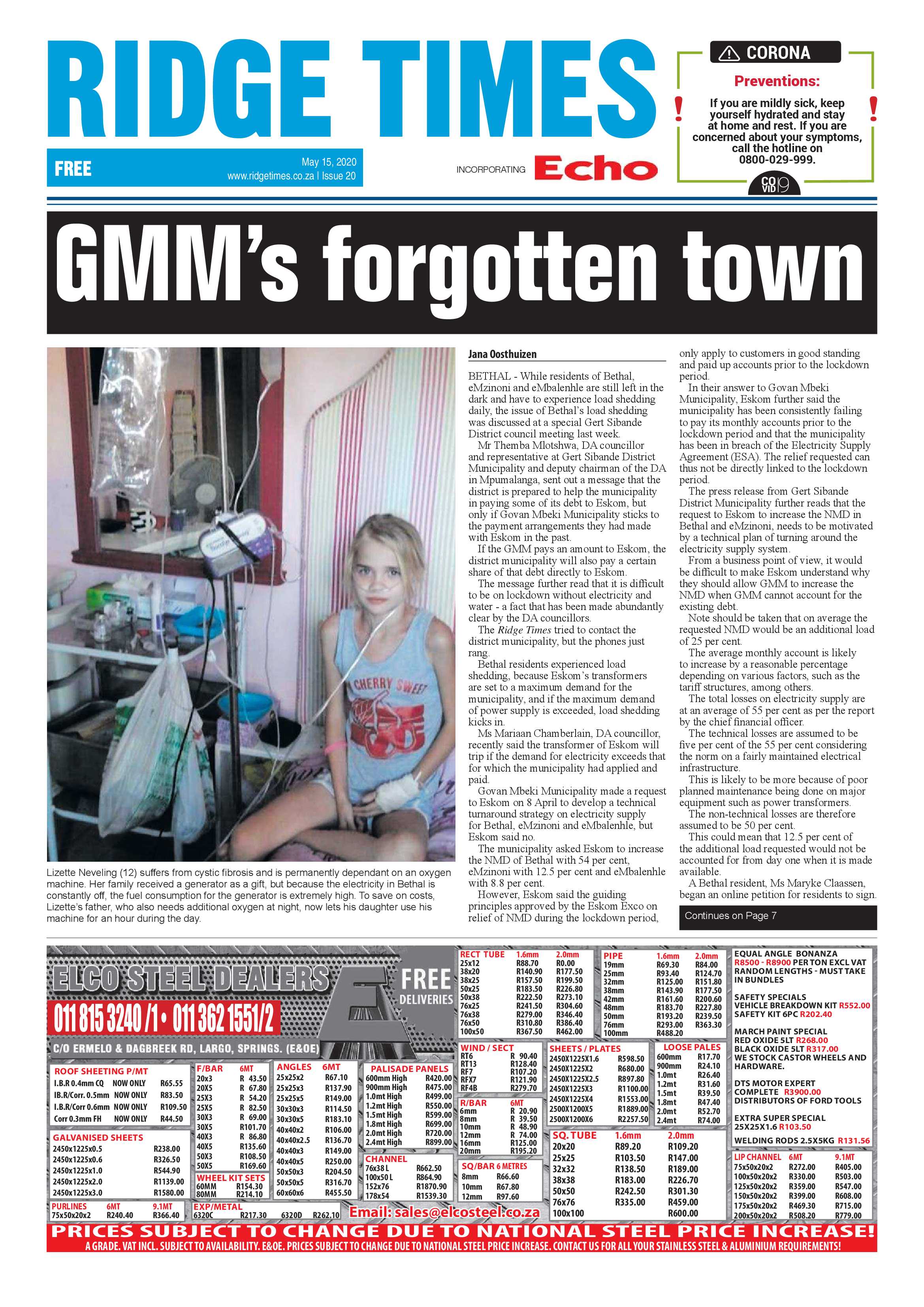 Ridge Times 15 May 2020 page 1