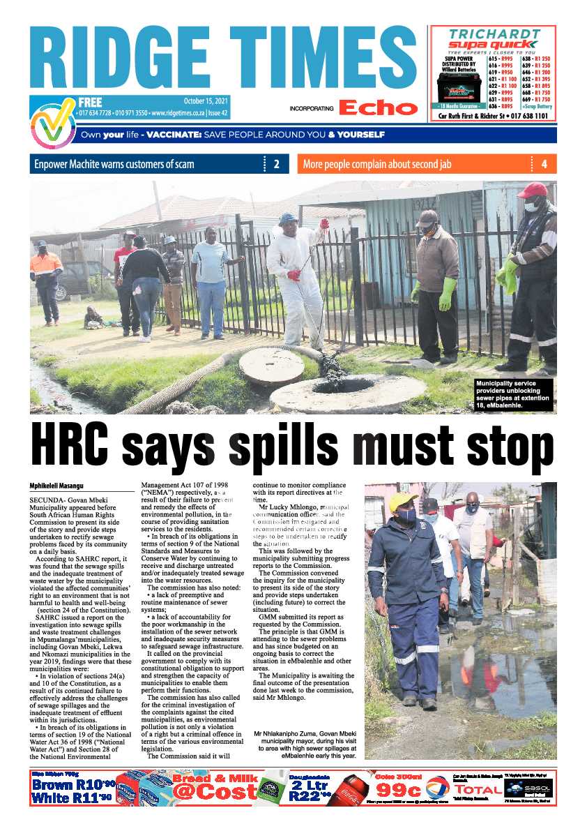 Ridge Times 15 October 2021 page 1