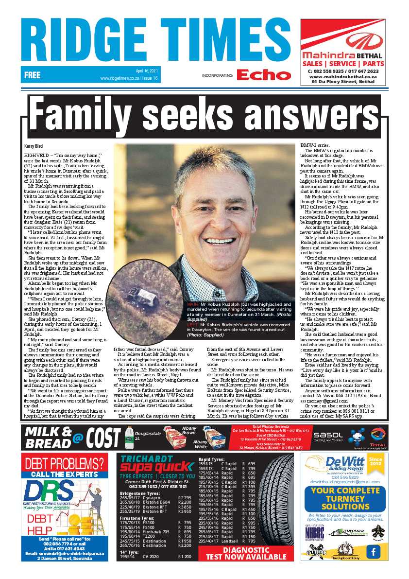 Ridge Times 16 April 2021 page 1