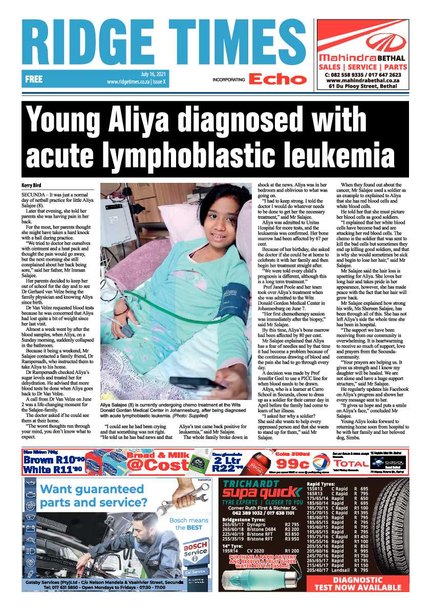 Ridge Times 16 July 2021 page 1