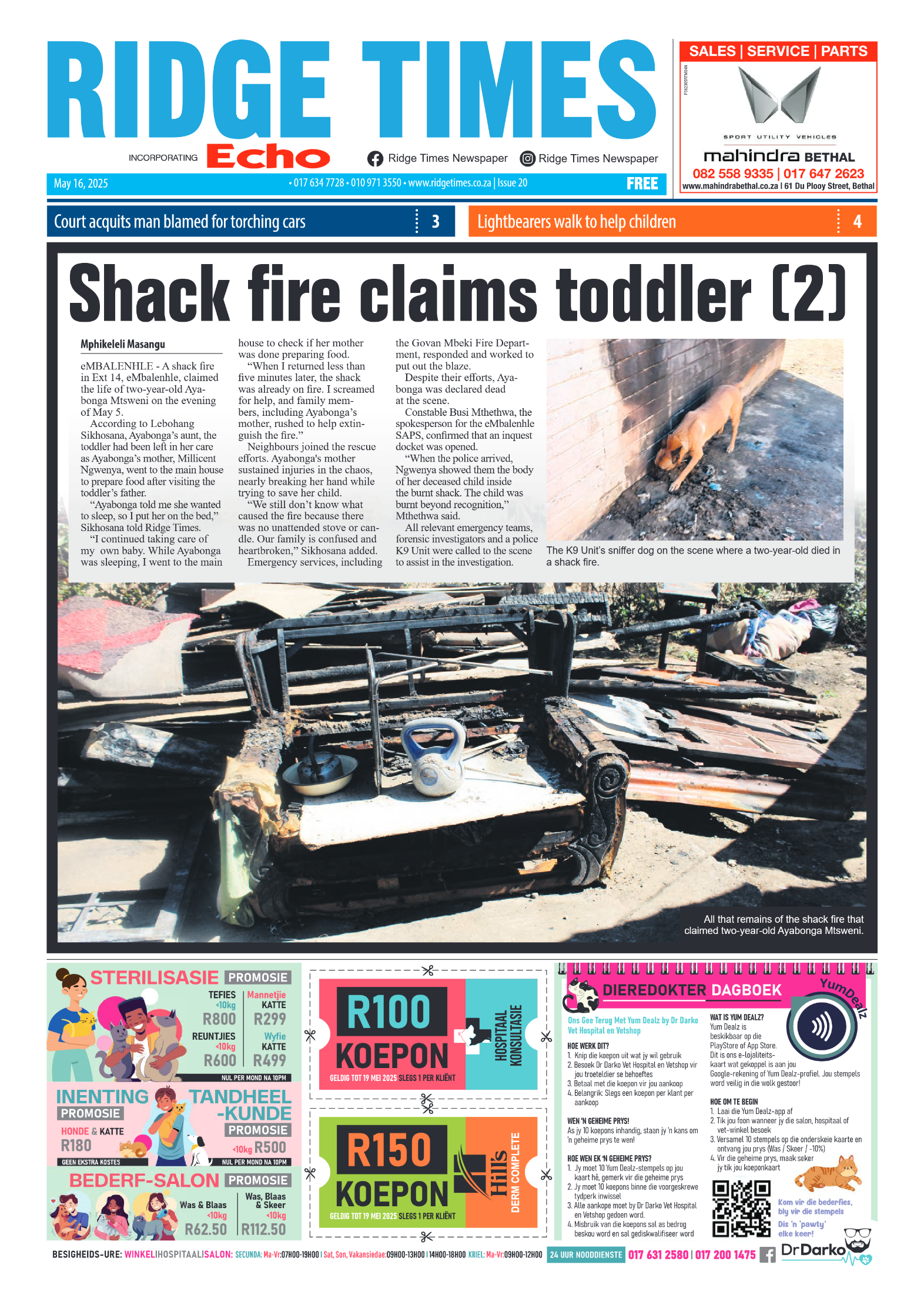 Ridge Times 16 May 2025 page 1