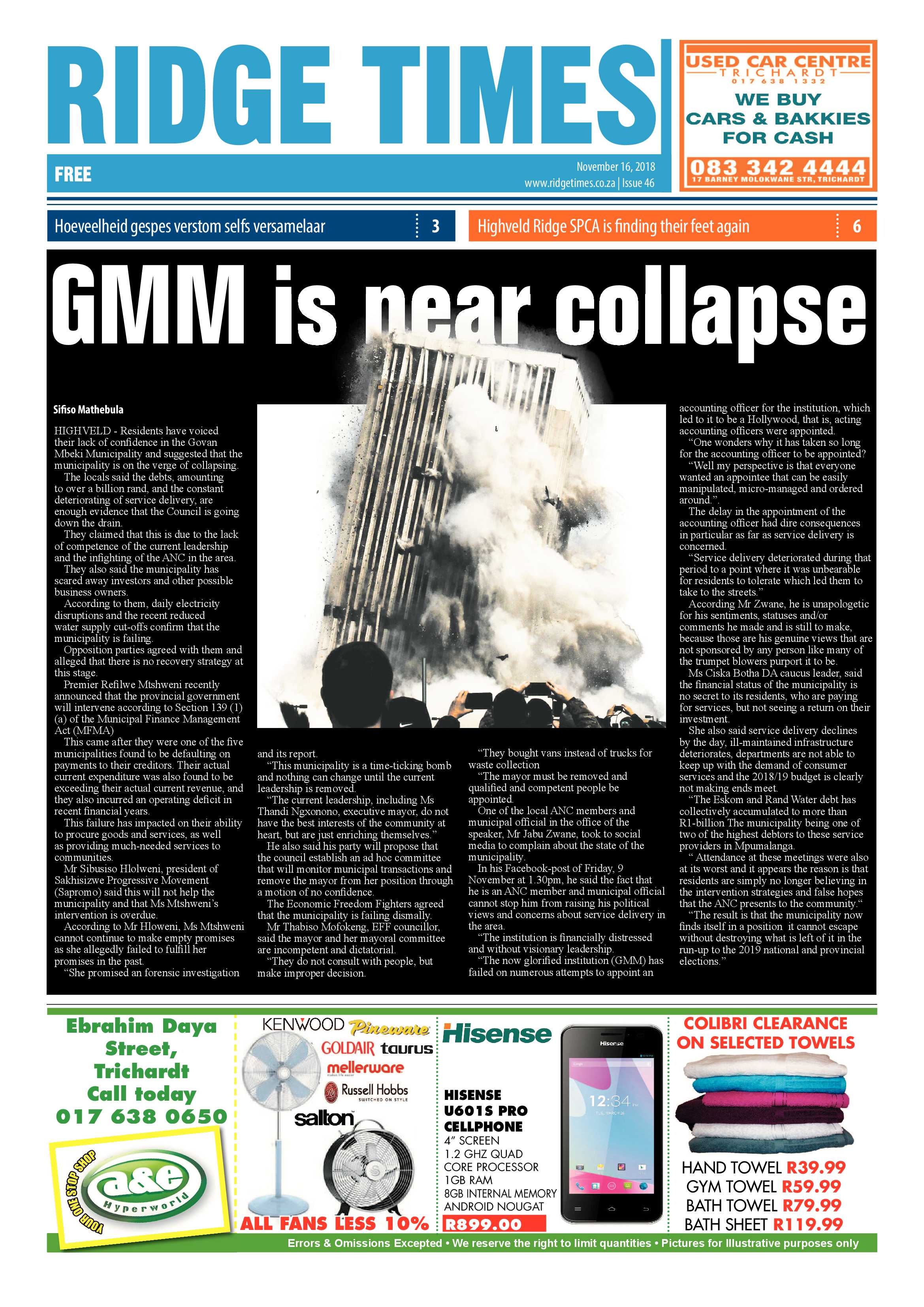 Ridge Times 16 November 2018 page 1