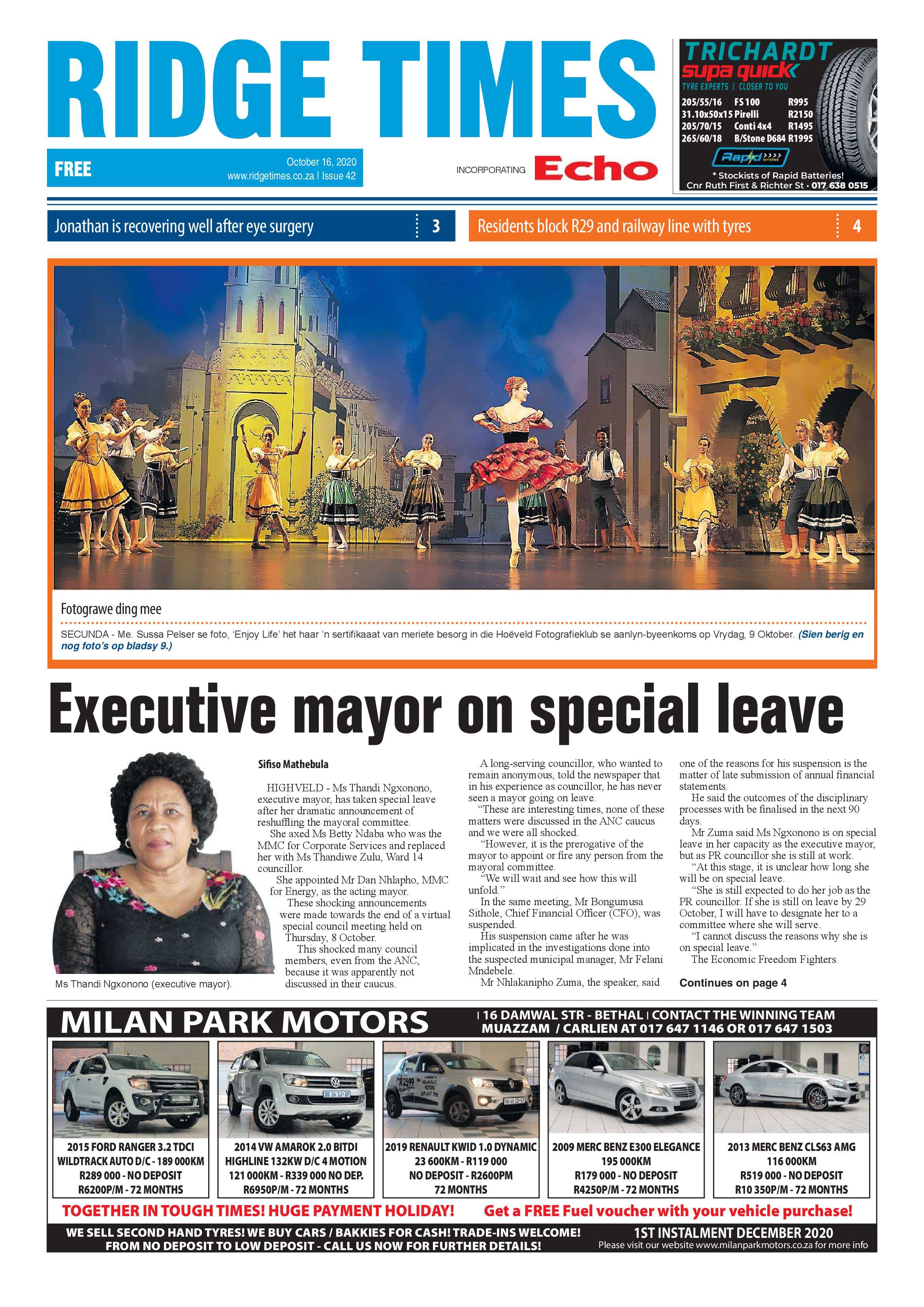 Ridge Times 16 October 2020 page 1