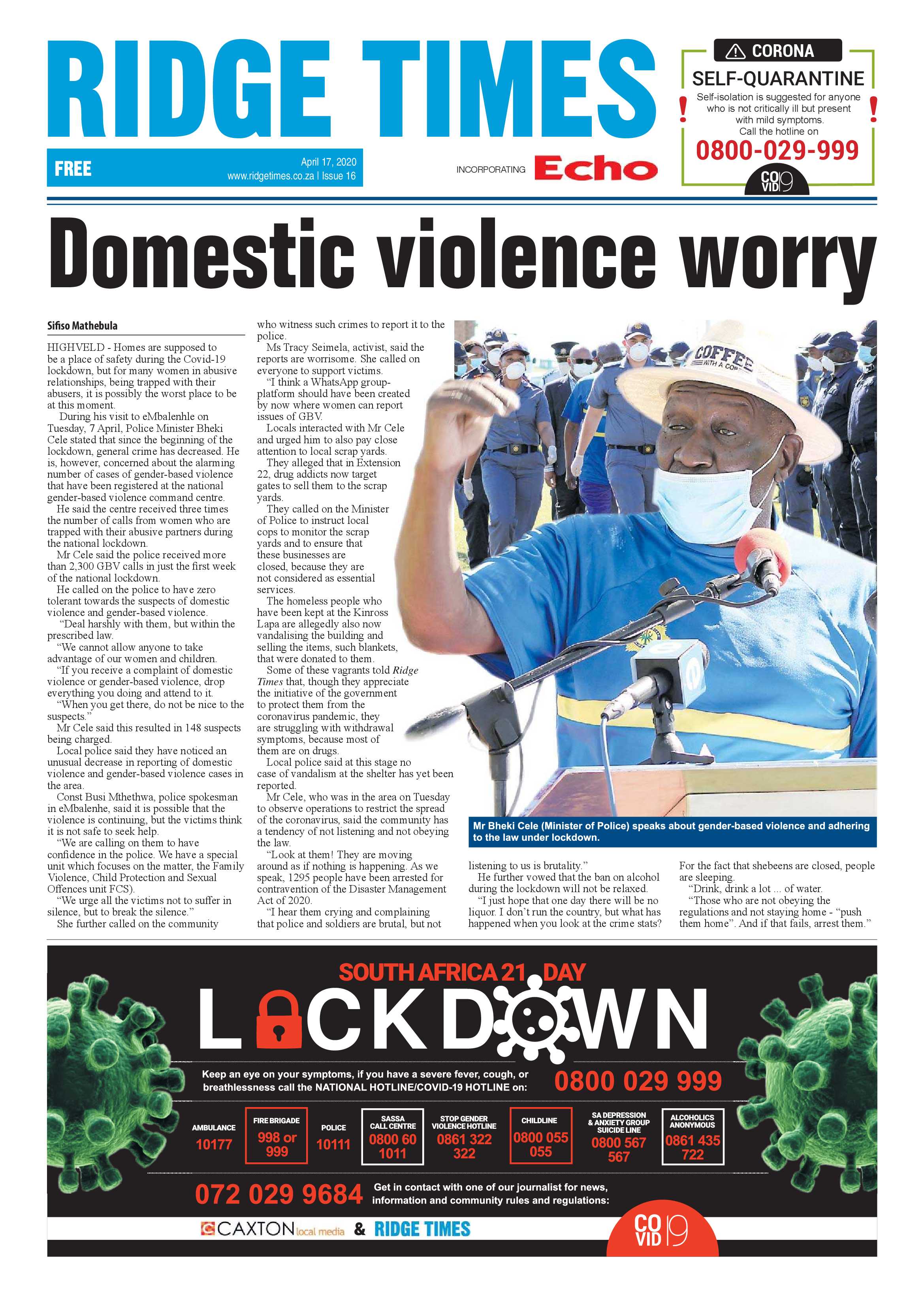 Ridge Times 17 April 2020 page 1