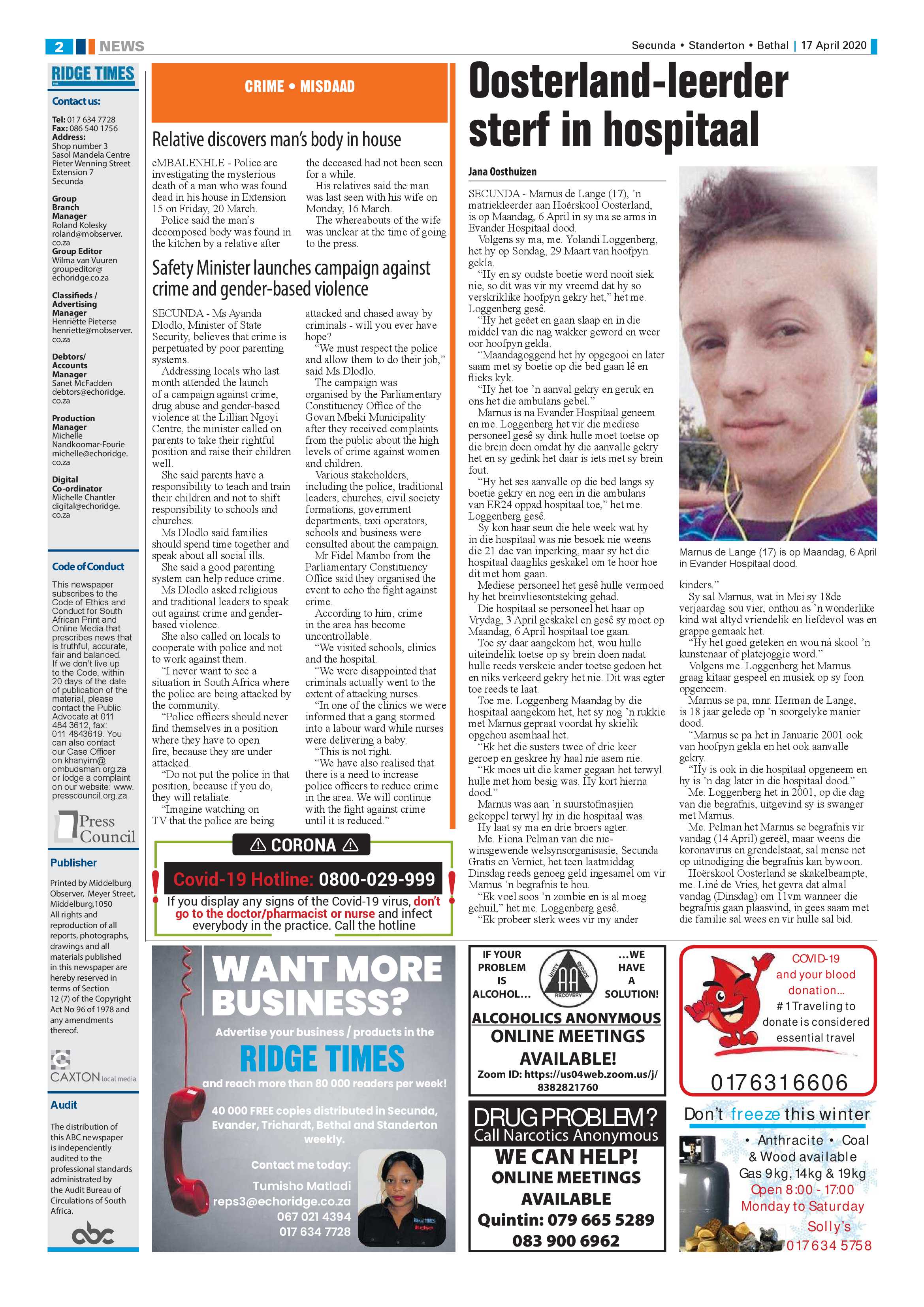 Ridge Times 17 April 2020 page 2