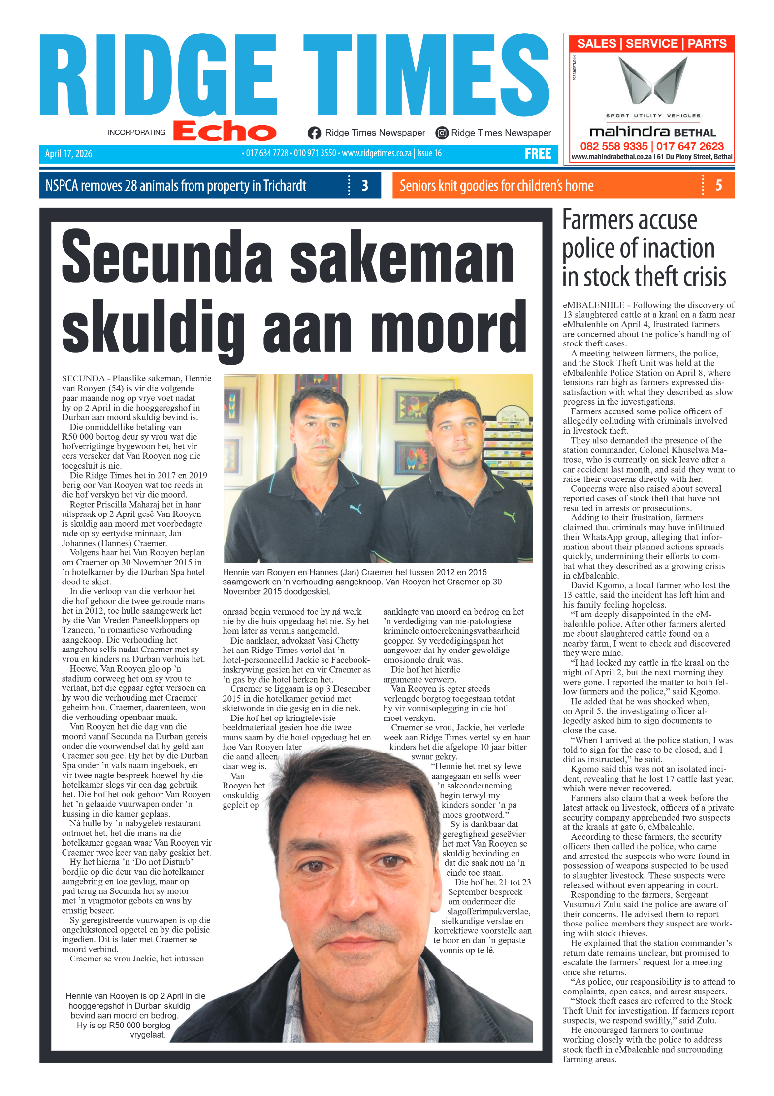 Ridge Times 17 April 2026 page 1