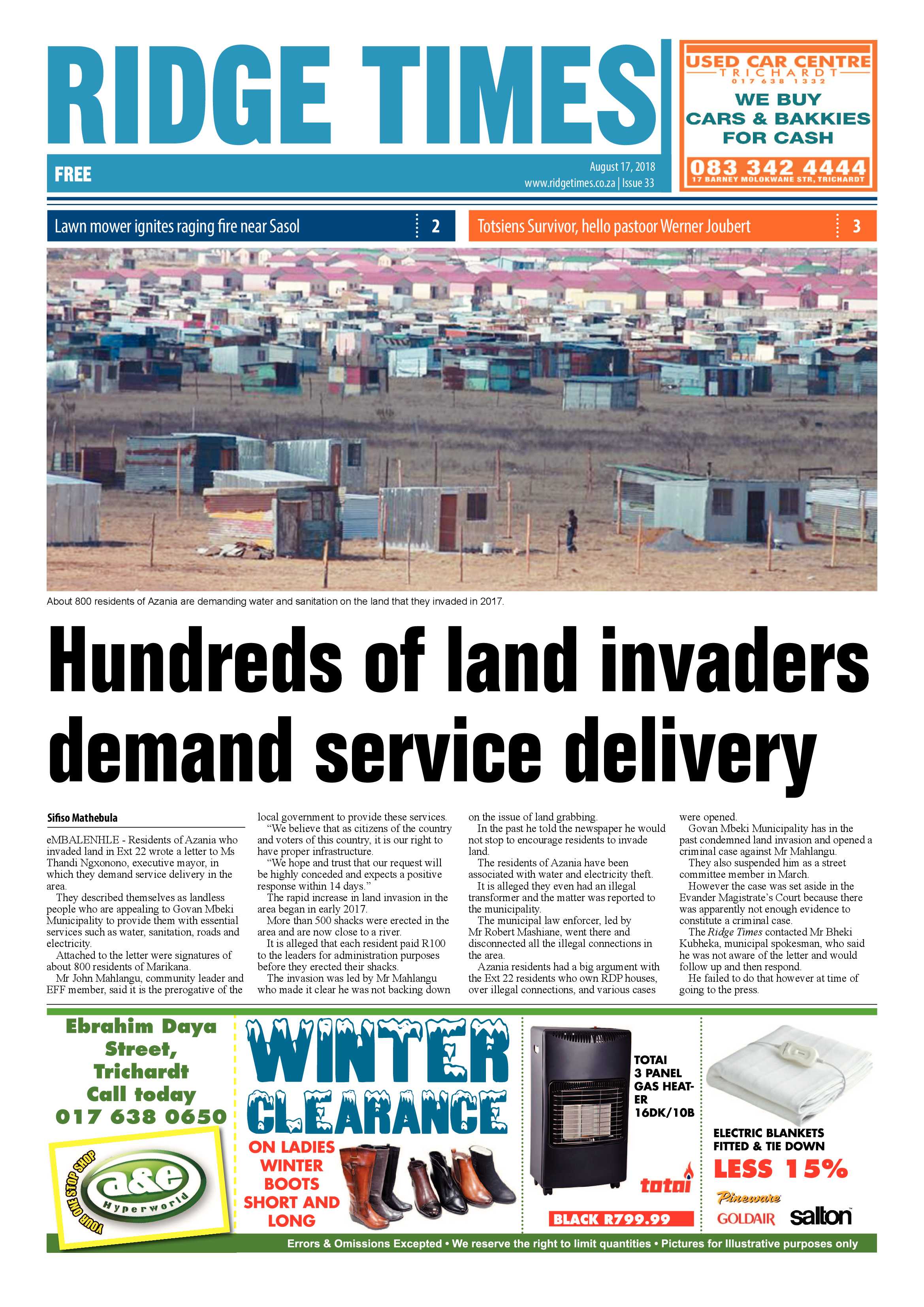 Ridge Times 17 August 2018 page 1
