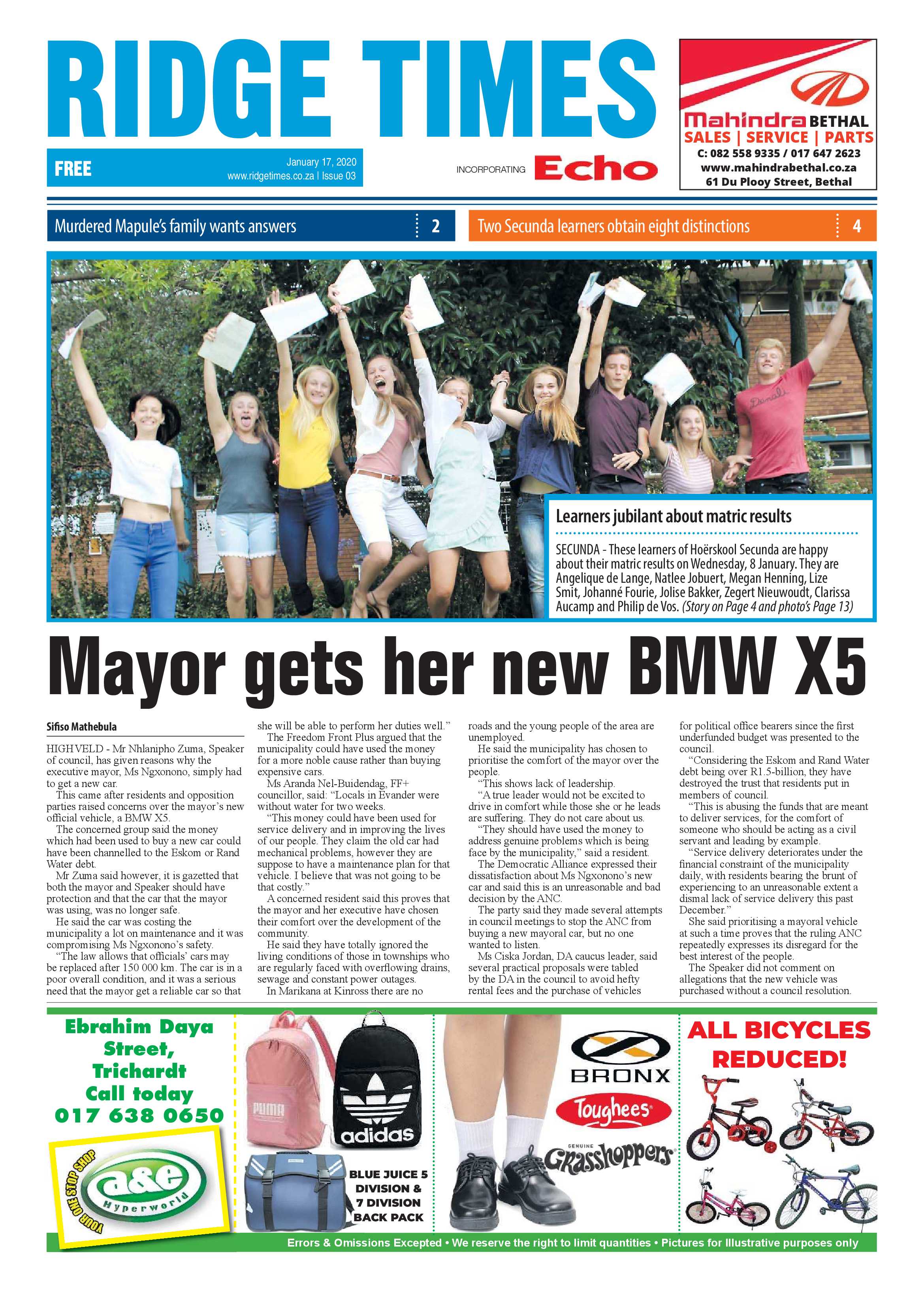 Ridge Times 17 January 2020 page 1