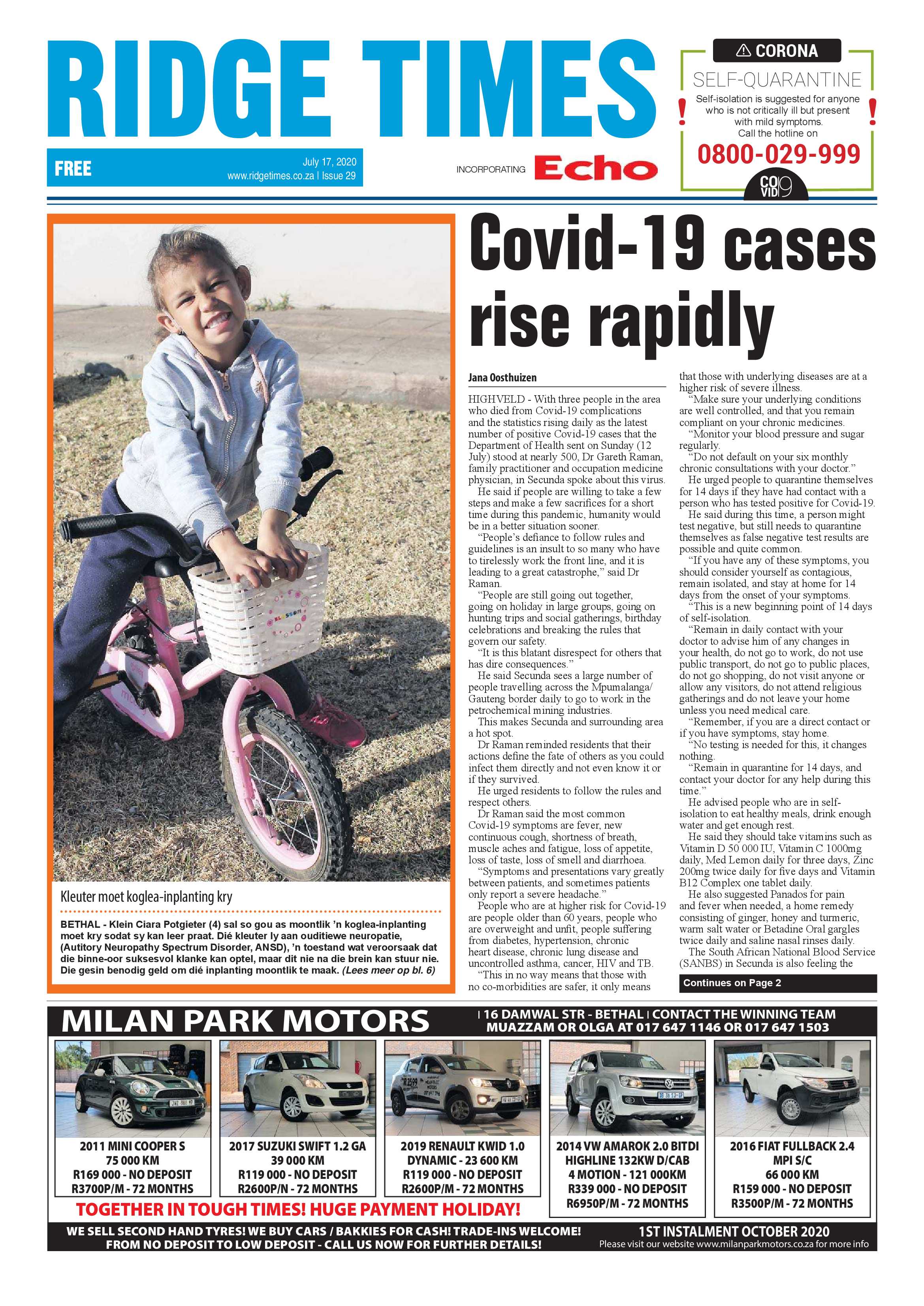 Ridge Times 17 July 2020 page 1