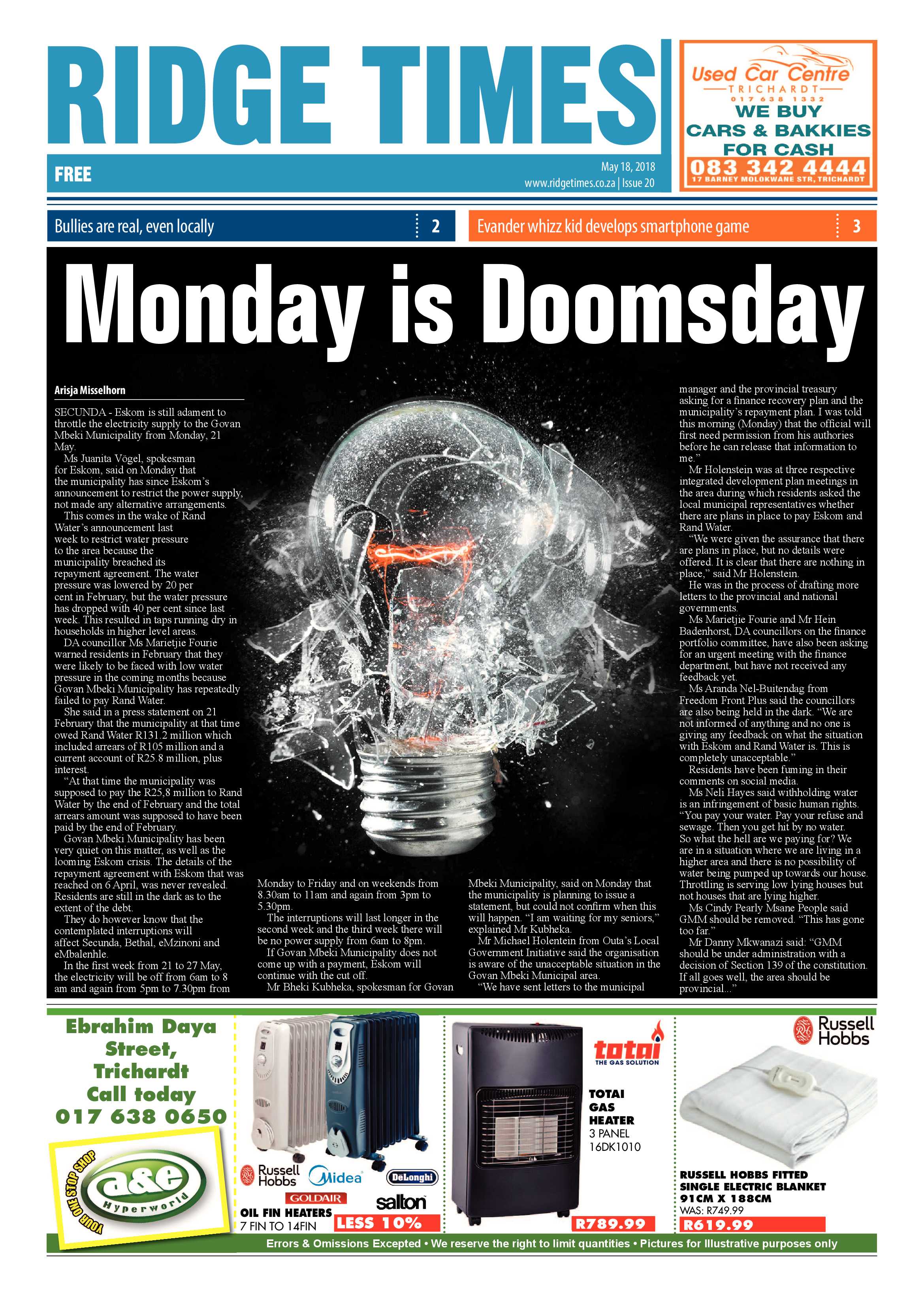 Ridge Times 18 May 2018 page 1