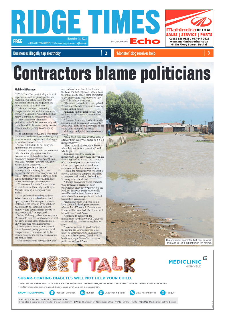Ridge Times 18 Nov 2022 page 1