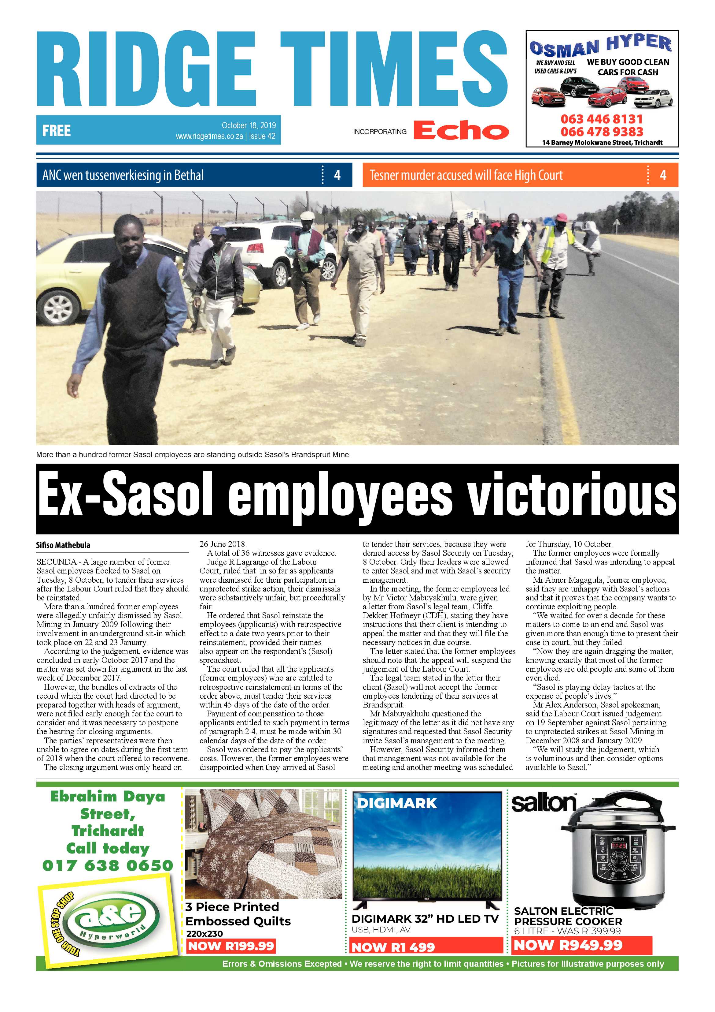 Ridge Times 18 October 2019 page 1