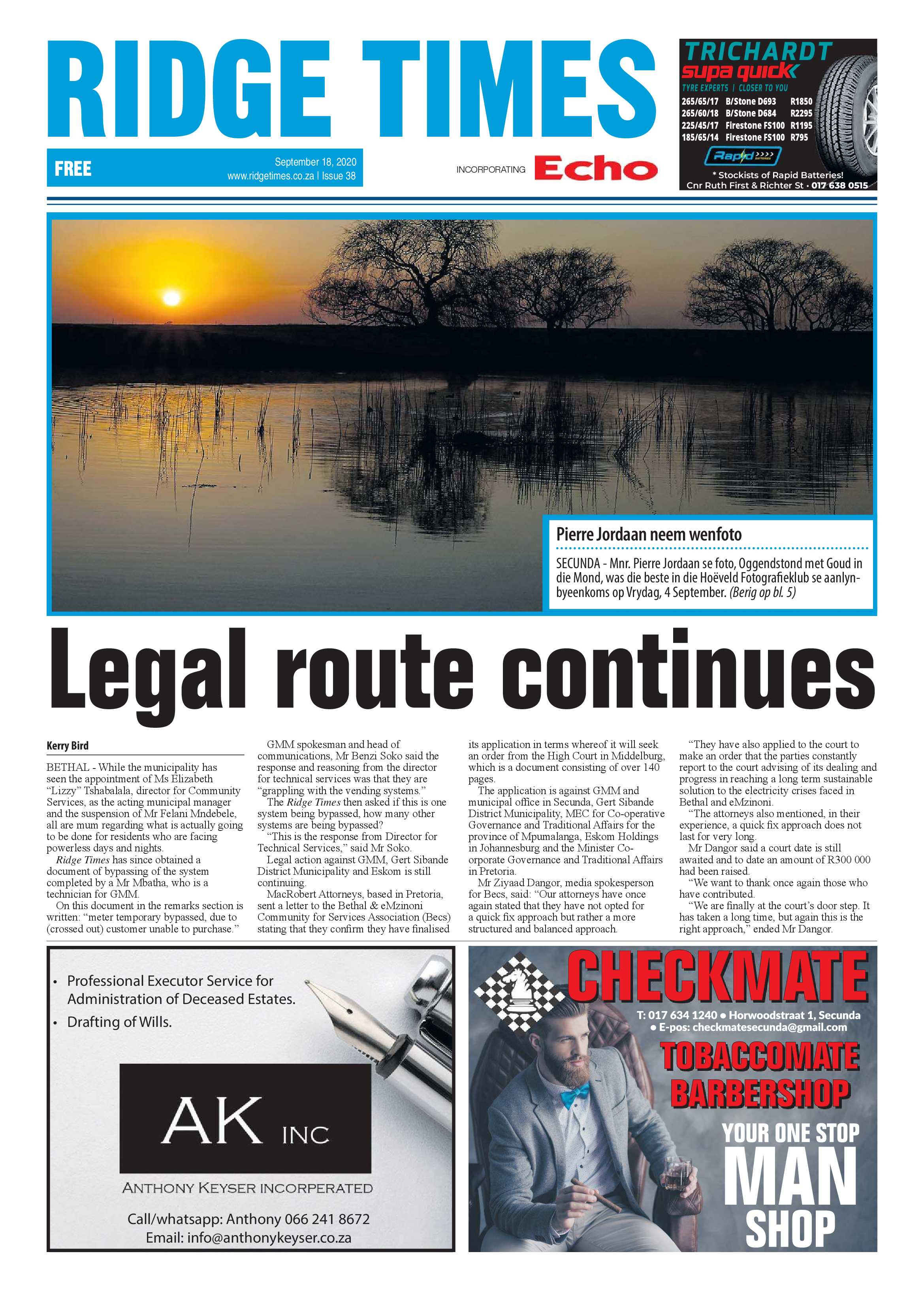 Ridge Times 18 September 2020 page 1
