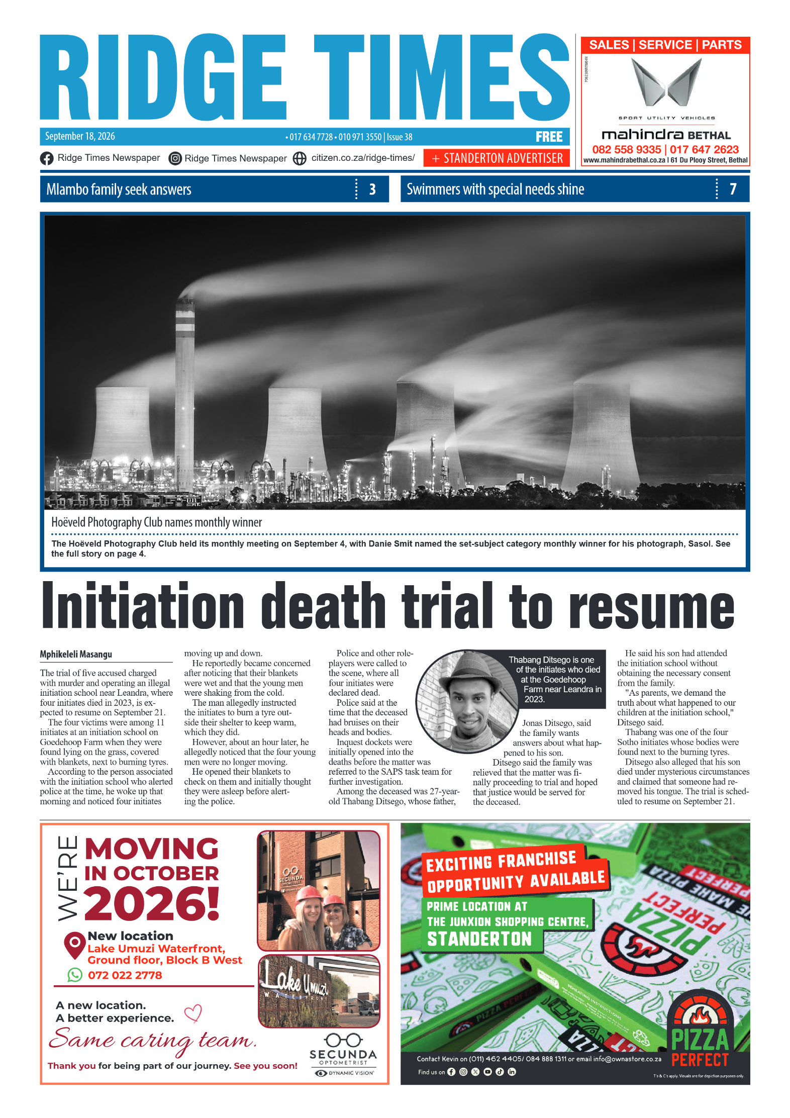 Ridge Times 18 September 2026 page 1