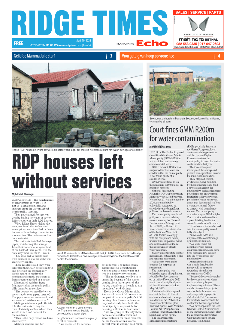 Ridge Times 19 April 2024 page 1