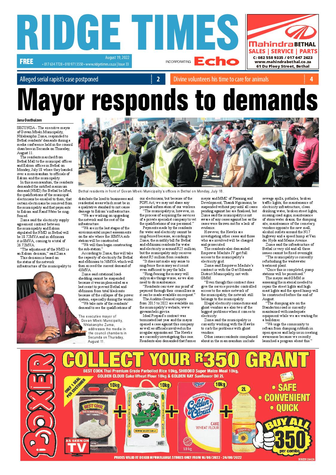 Ridge Times 19 August 2022 page 1