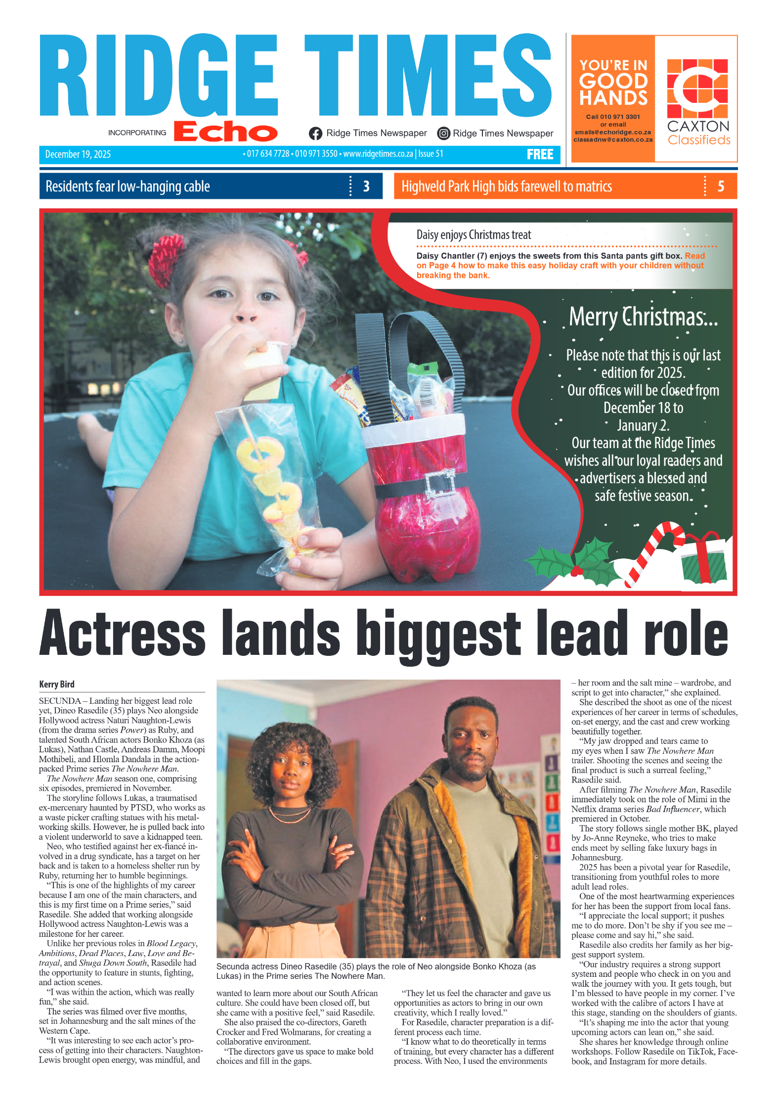 Ridge Times 19 December 2025 page 1