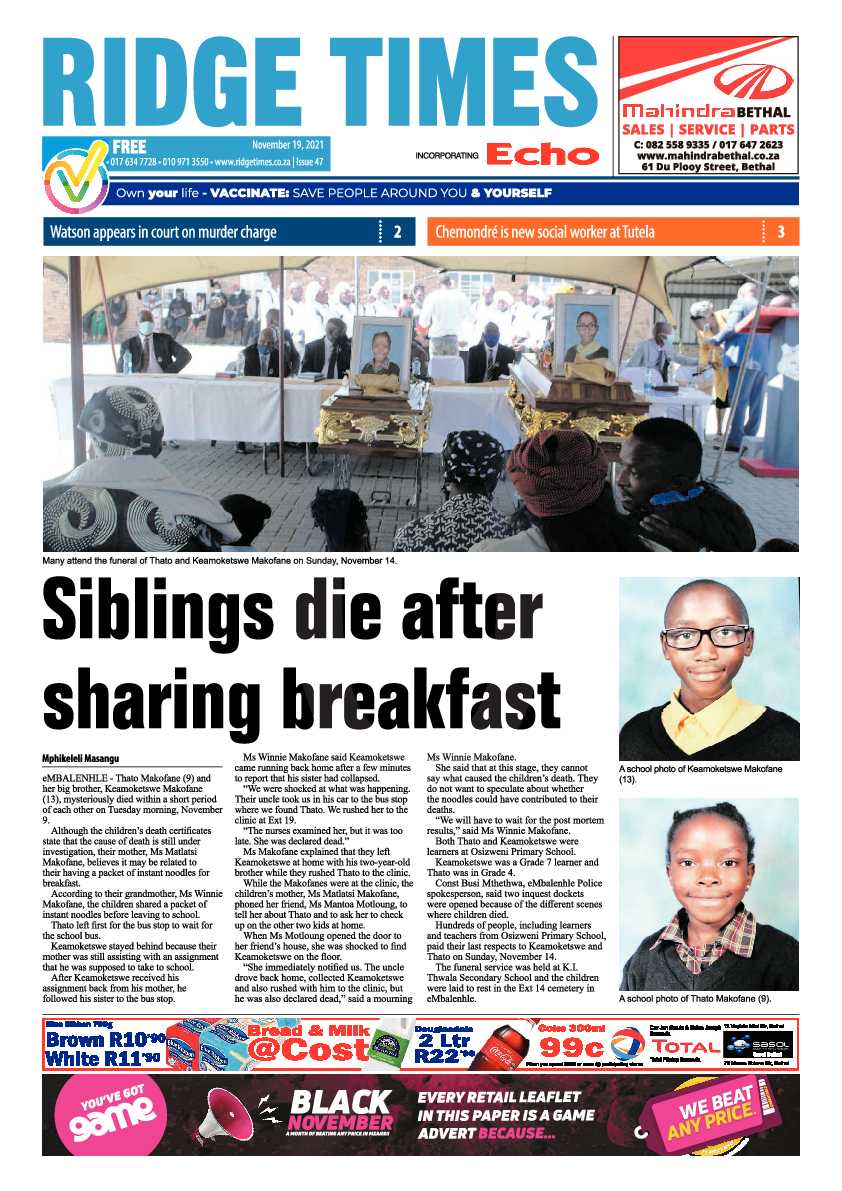 Ridge Times 19 November 2021 page 1