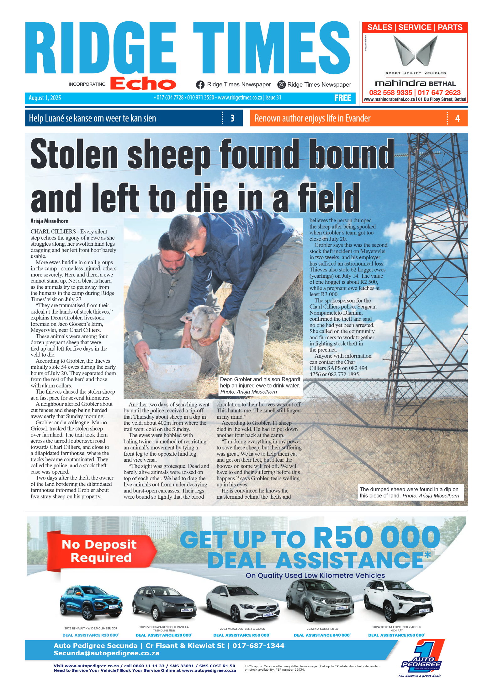 Ridge Times 1 August 2025 page 1