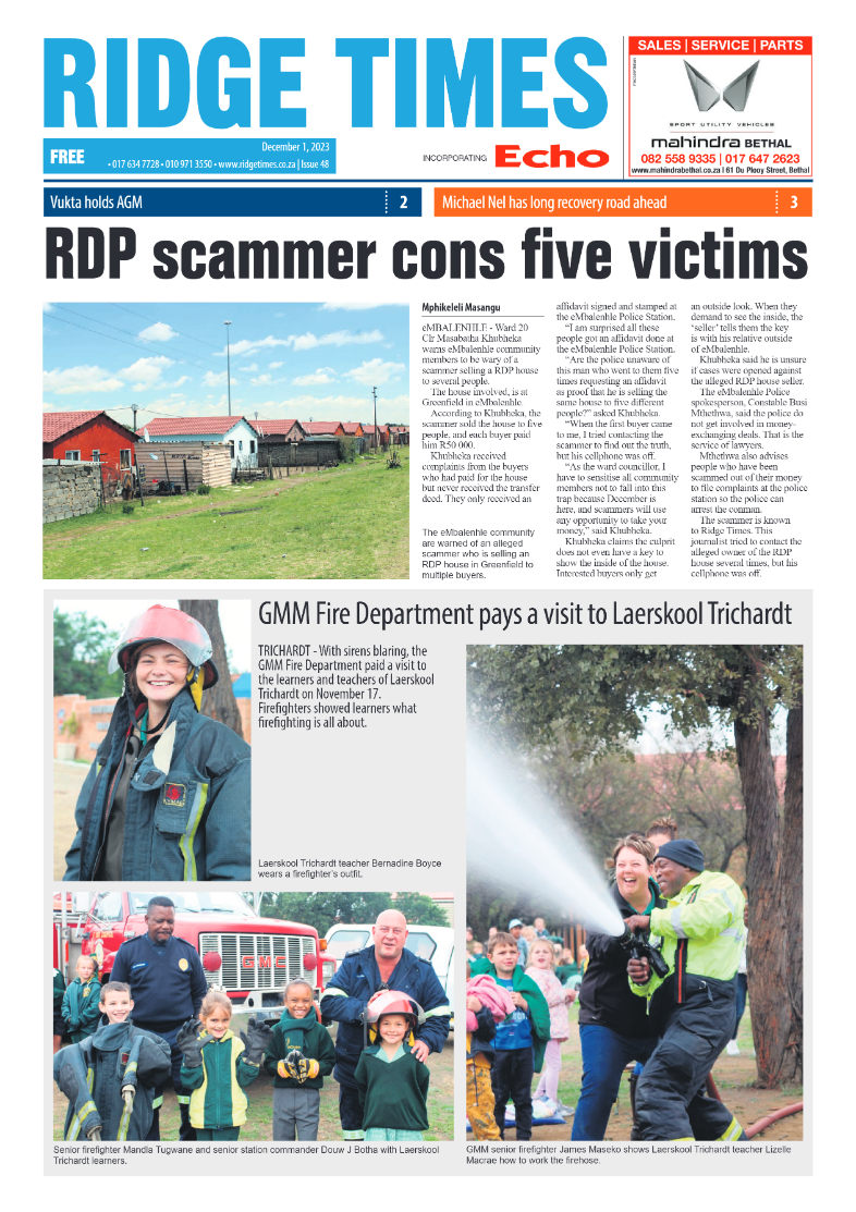 Ridge Times 1 December 2023 page 1