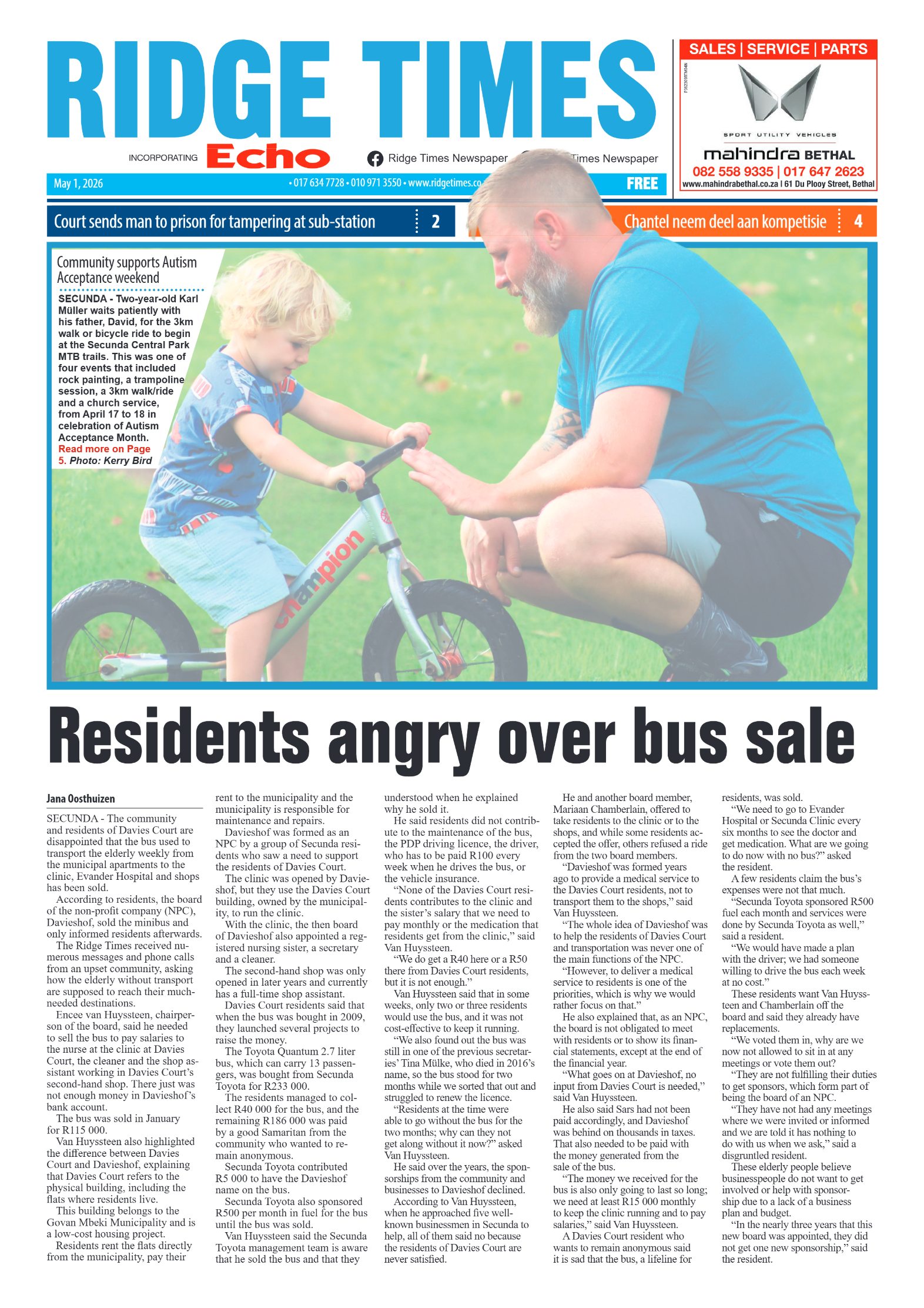 Ridge Times 1 May 2026 page 1
