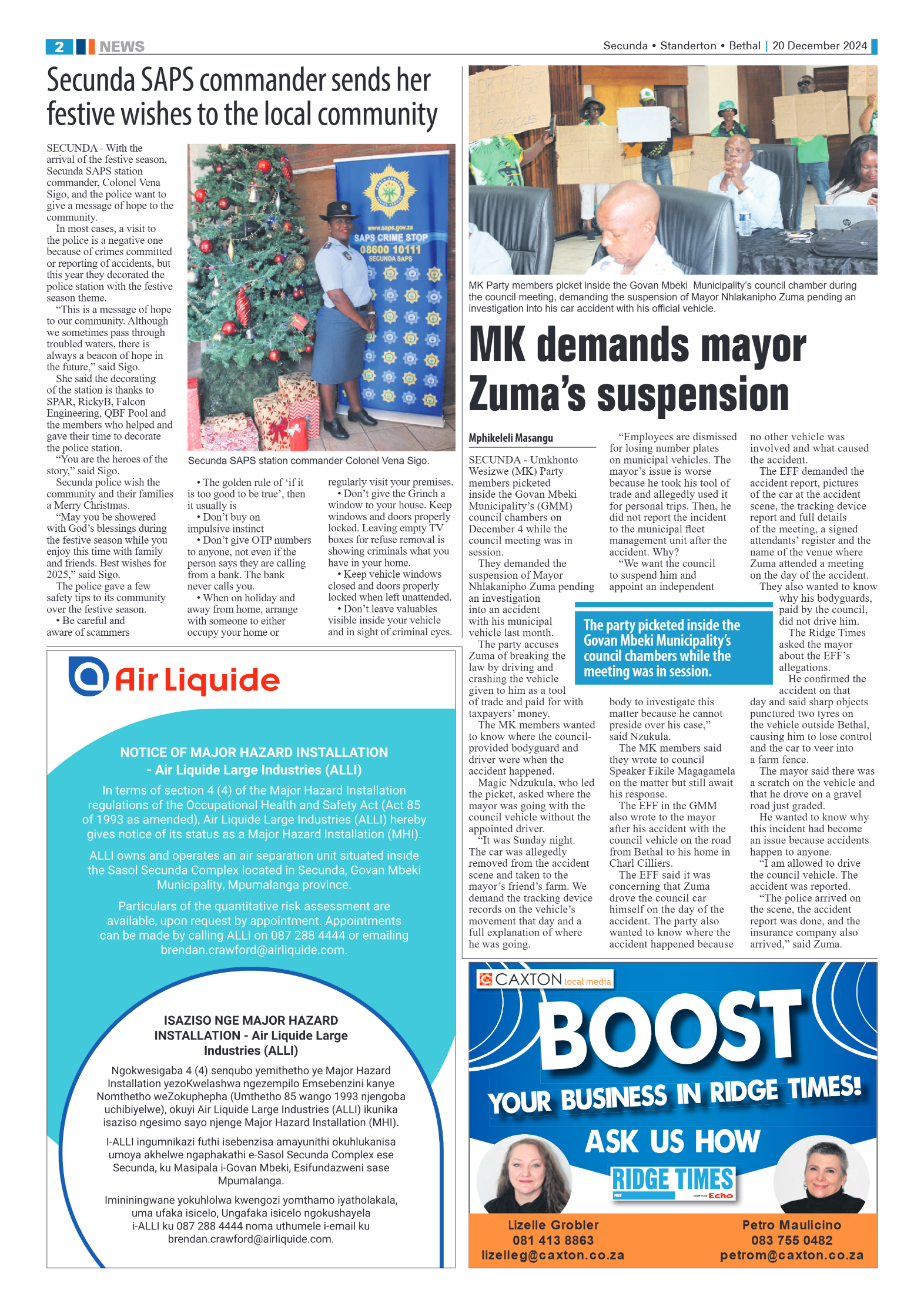 Ridge Times 20 December 2024 page 2