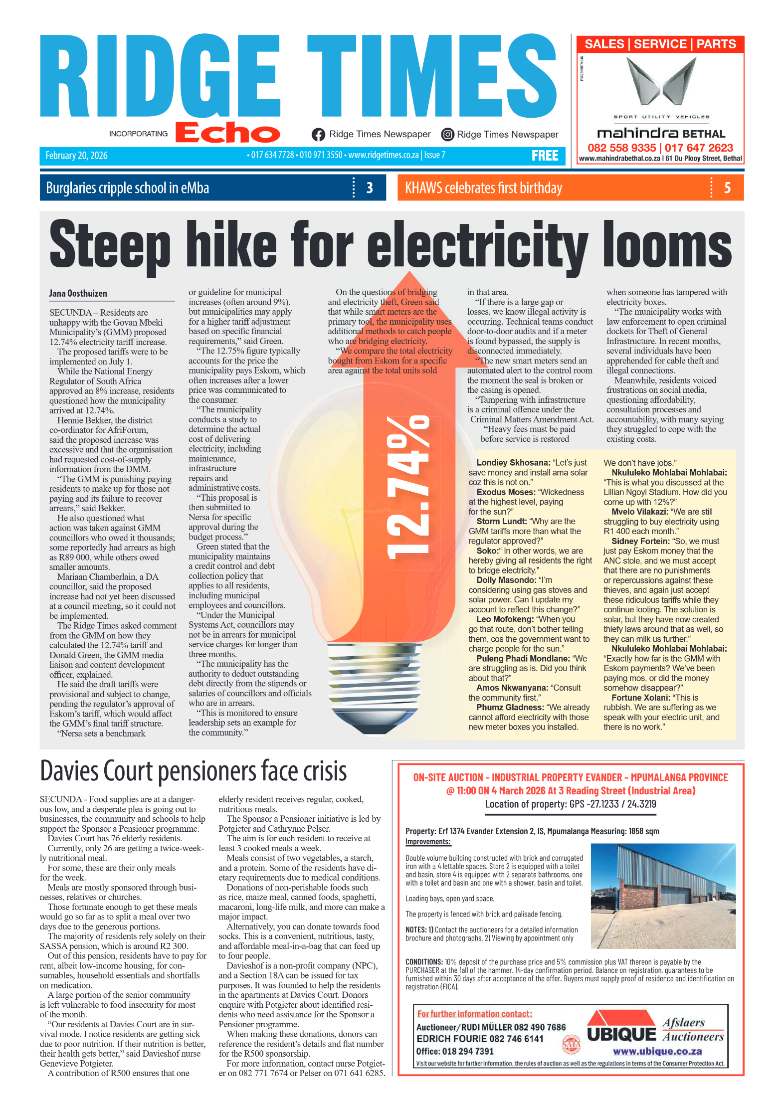 Ridge Times 20 February 2026 page 1